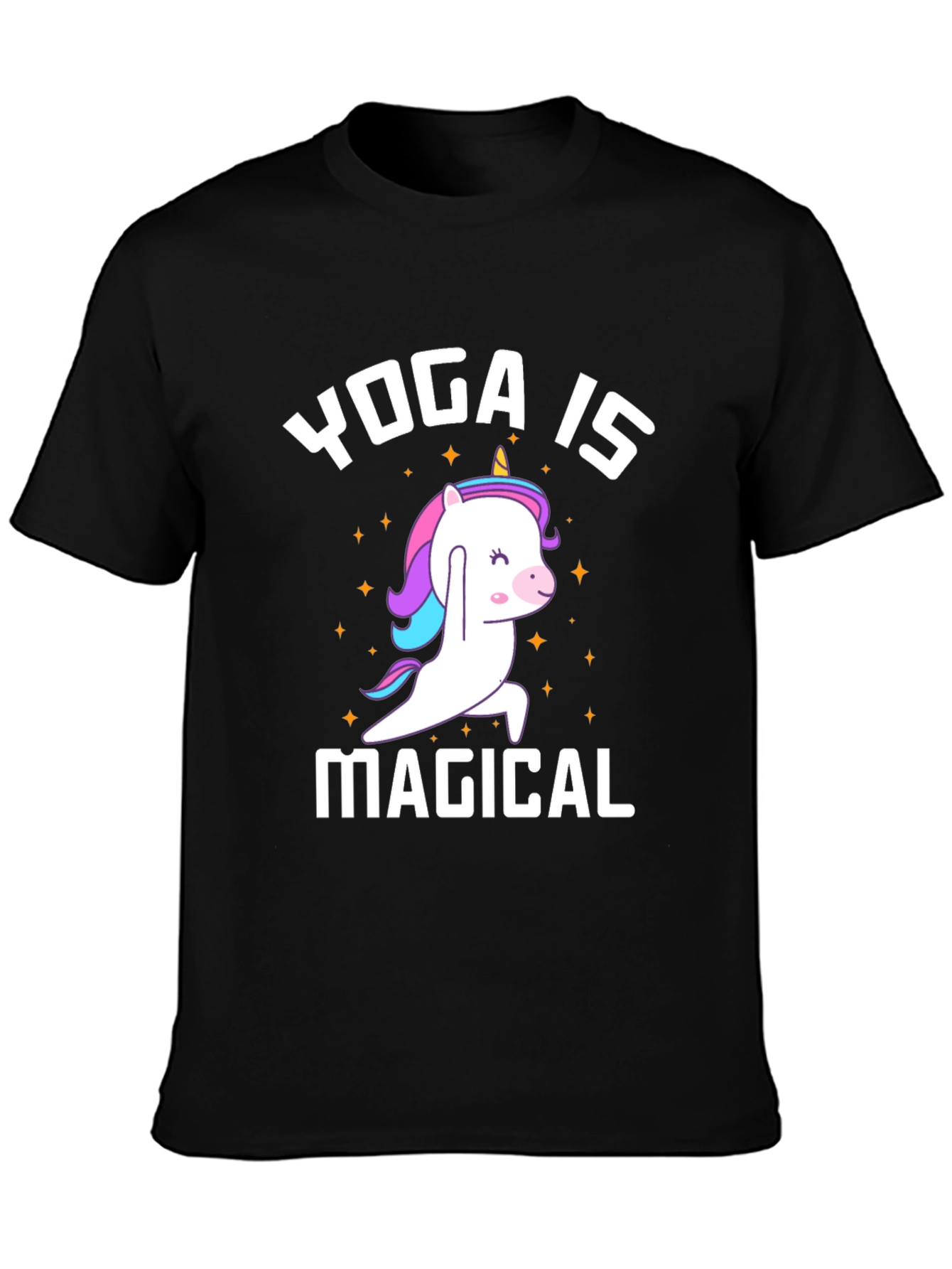 Black Yoga Is Magical Unicorn T-Shirt - Black Cotton Tee view 3