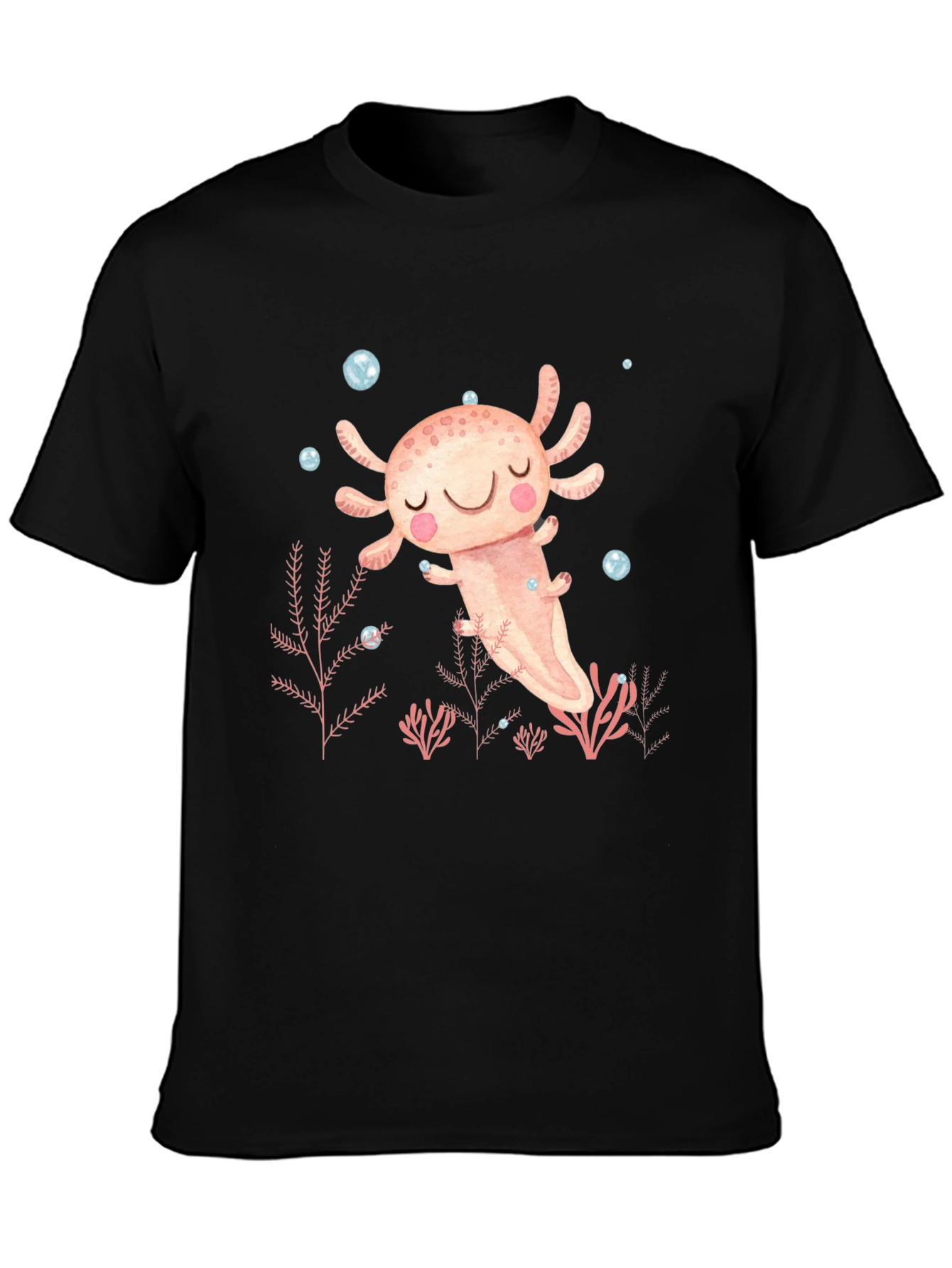 Black Axolotl Cute Kawaii Design Black T-Shirt view 3