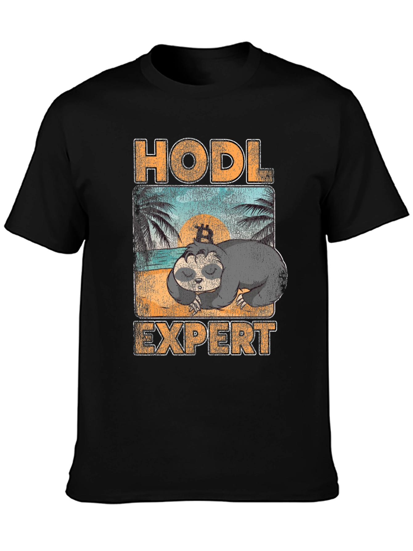 Black HODL Expert Sloth Bitcoin Crypto T-Shirt view 3