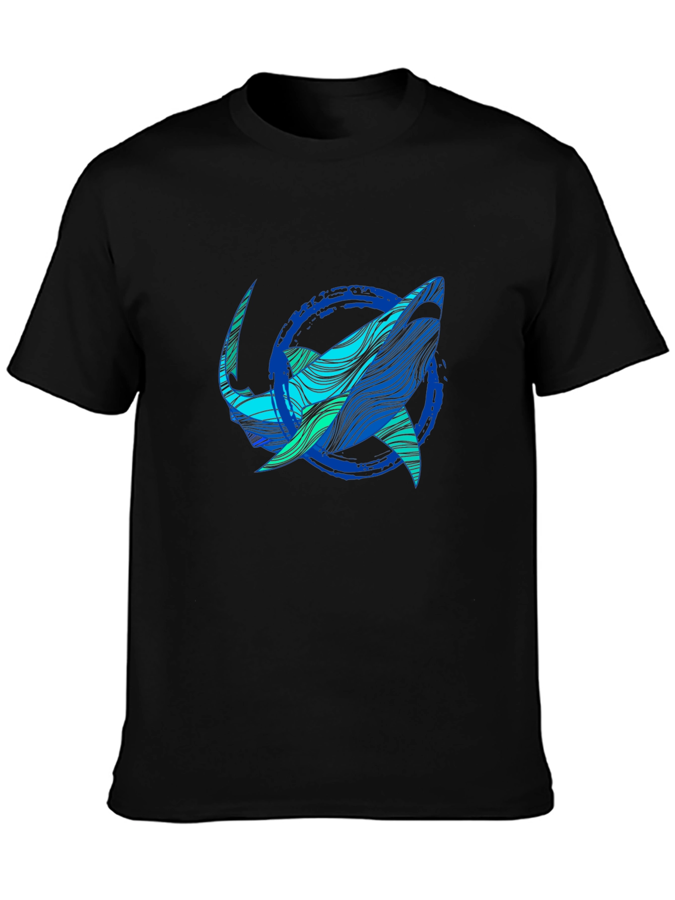 Black Shark Graphic Print Tee - Stylish Blue Wave Design view 3