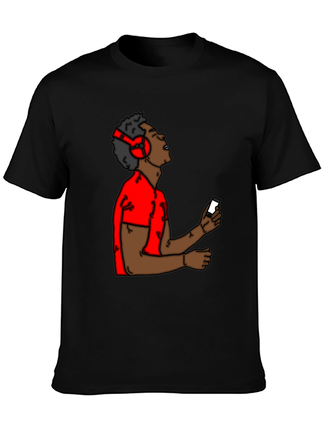 Black Cartoon Music Lover Black T-Shirt view 3