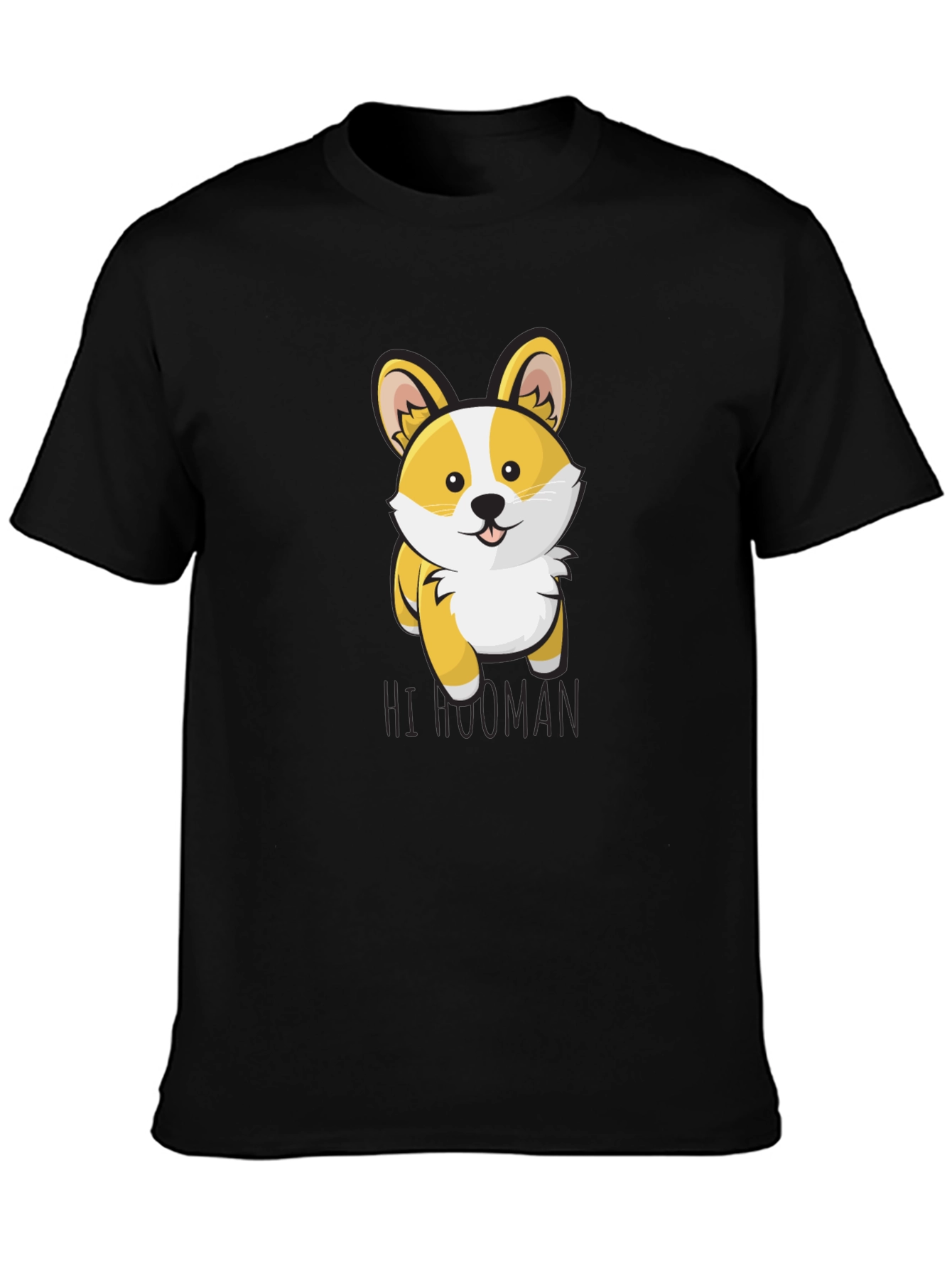 Black Cute Corgi 'Hi Human' Graphic T-Shirt view 3