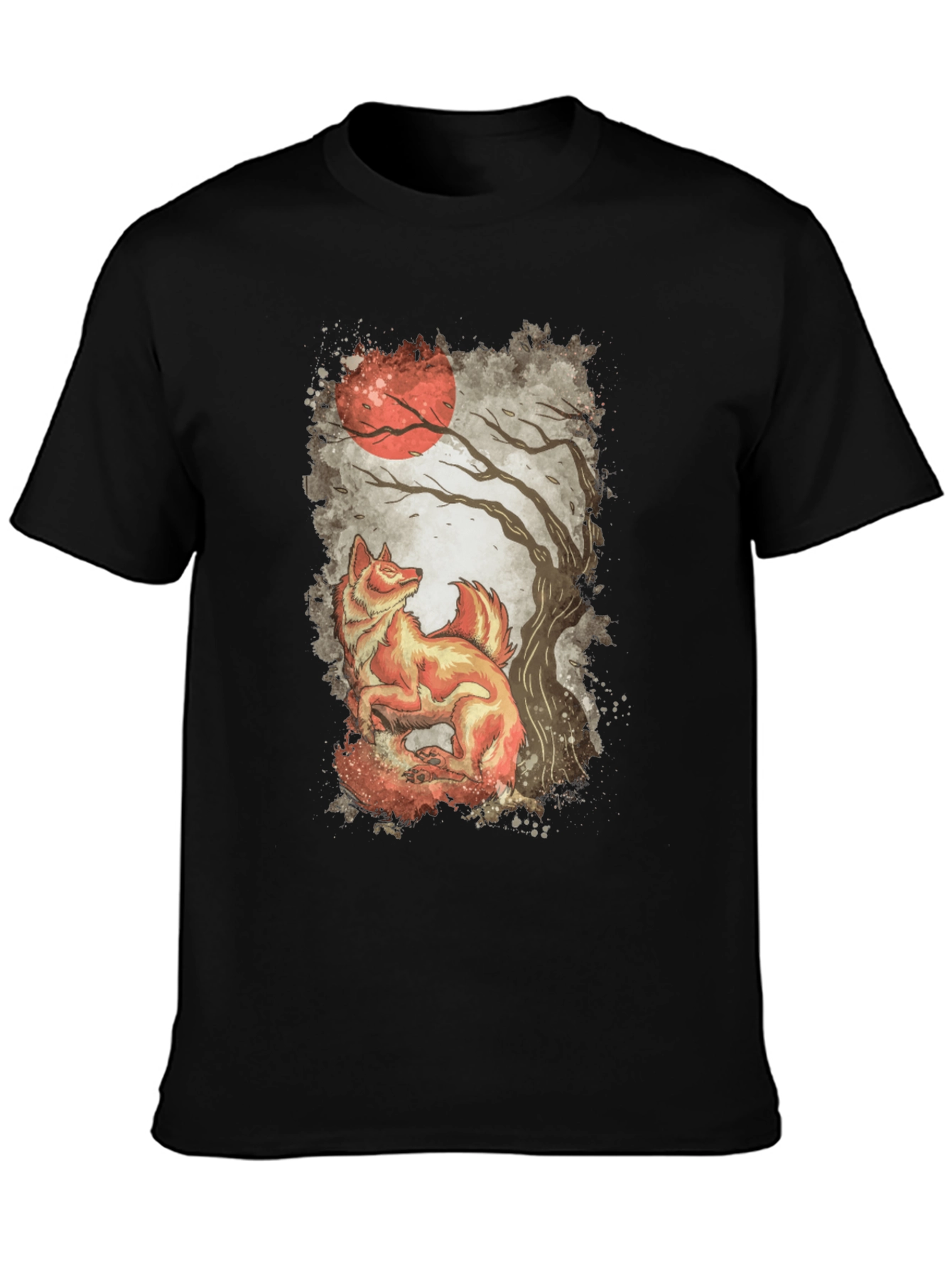 Black Fox and Moon Graphic Print Tee view 3