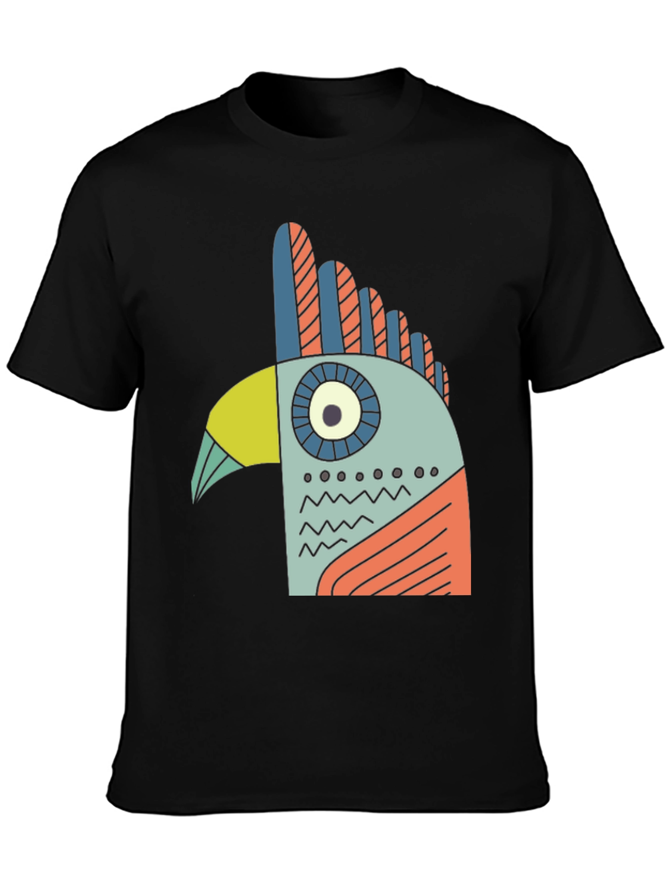 Black Abstract Bird Graphic Tee - Black Cotton T-Shirt view 3