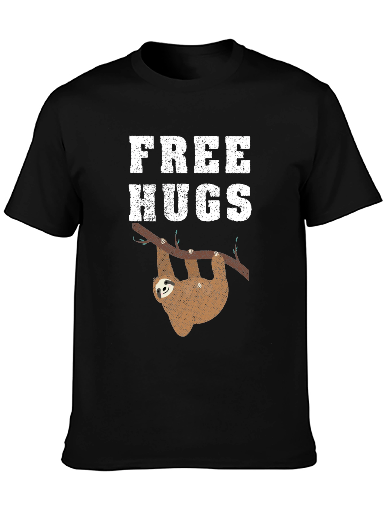 Black Free Hugs Sloth Graphic Tee Shirt view 3