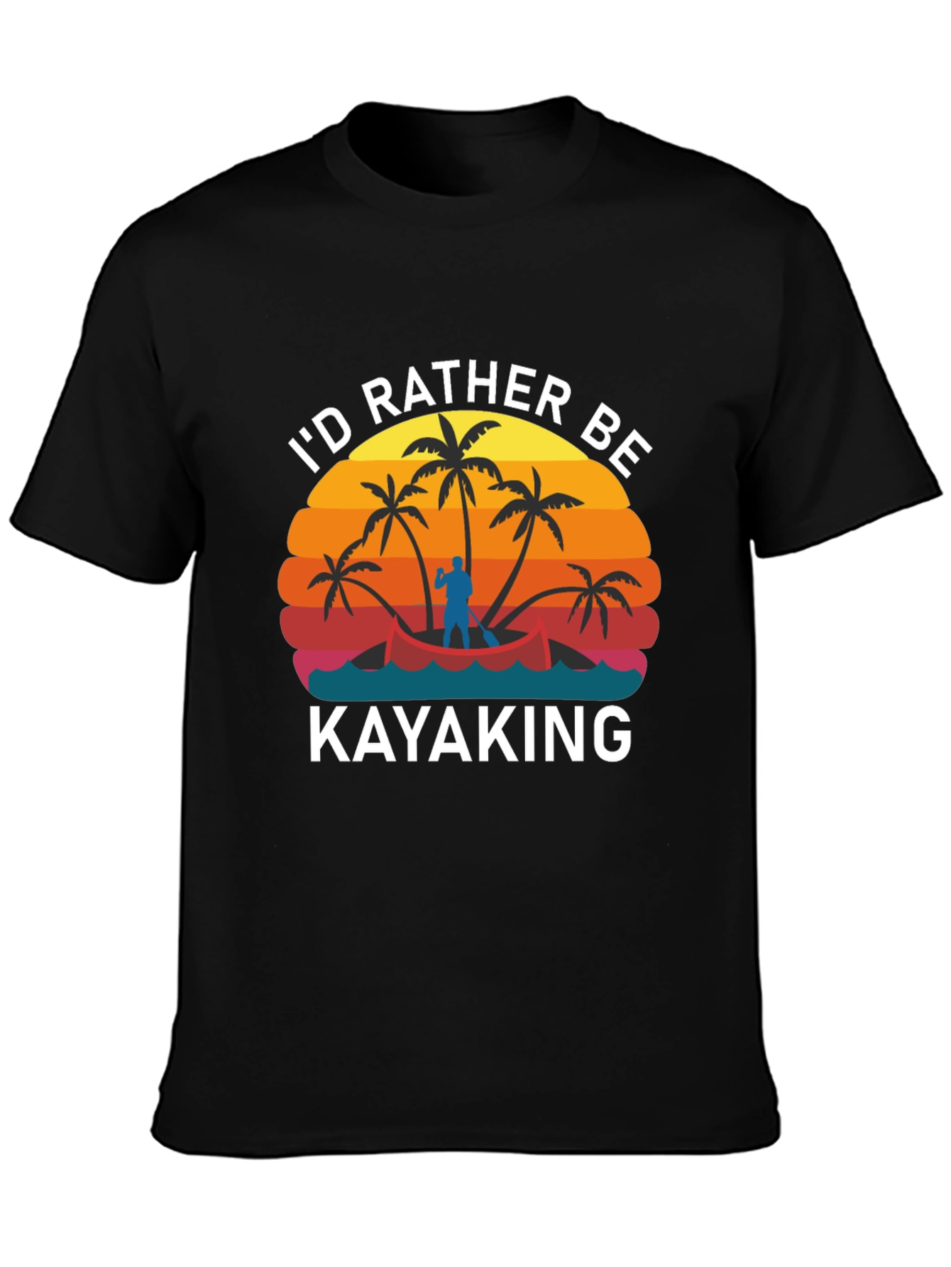 Black Retro Kayaking T-Shirt - I'd Rather Be Kayaking view 3