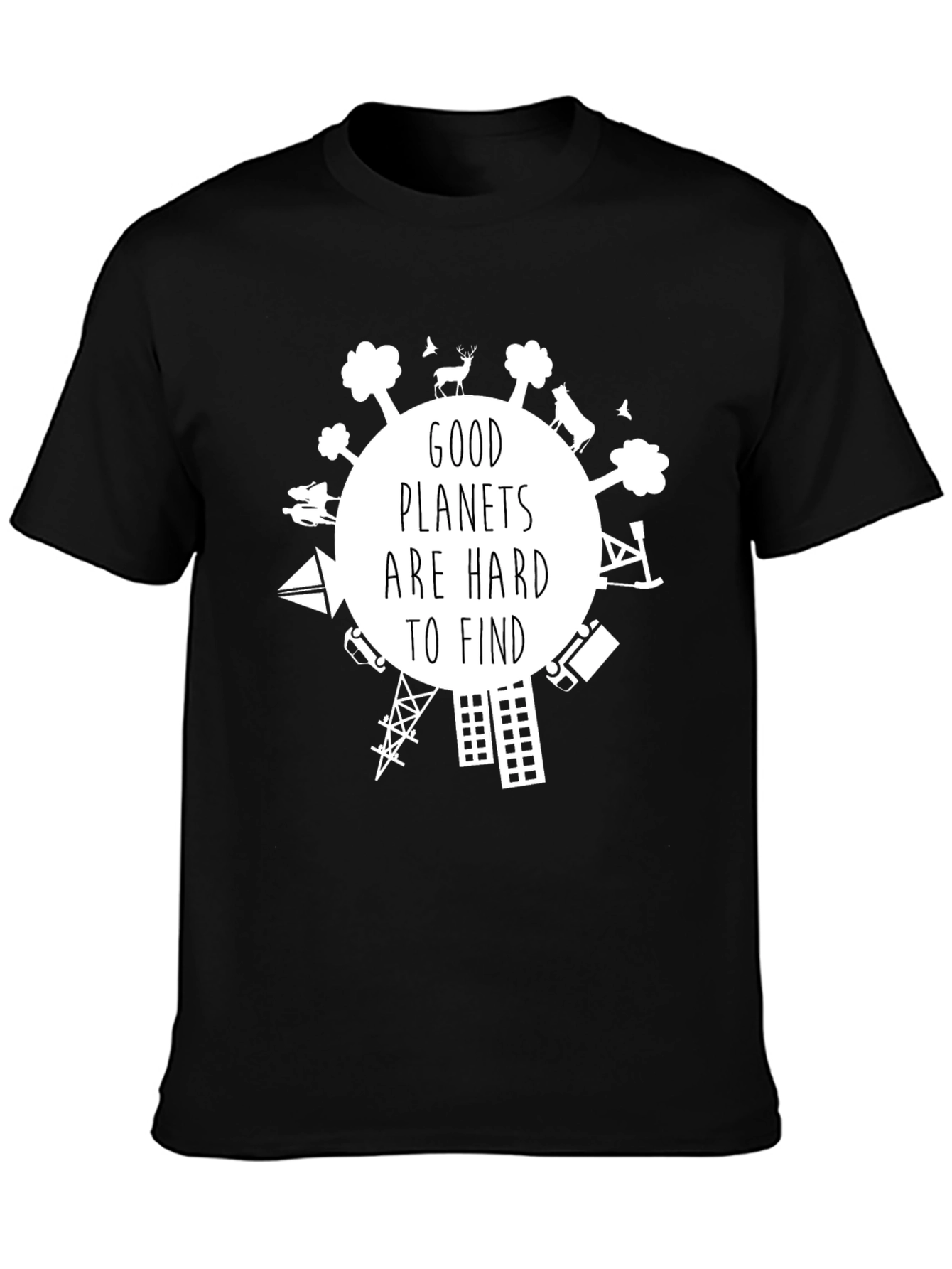 Black Good Planets are Hard to Find Graphic T-Shirt view 3