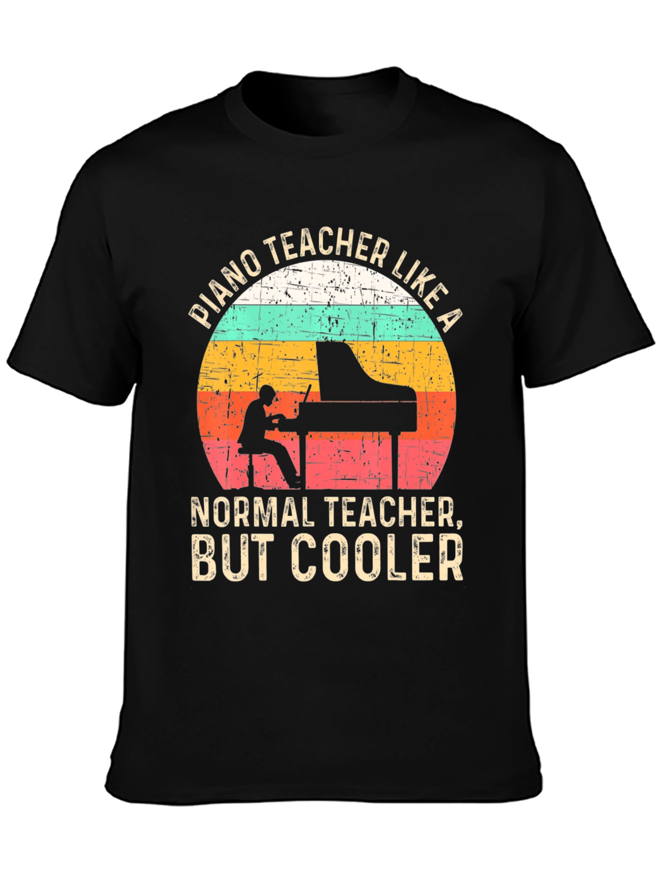 Black Cool Piano Teacher T-Shirt view 3