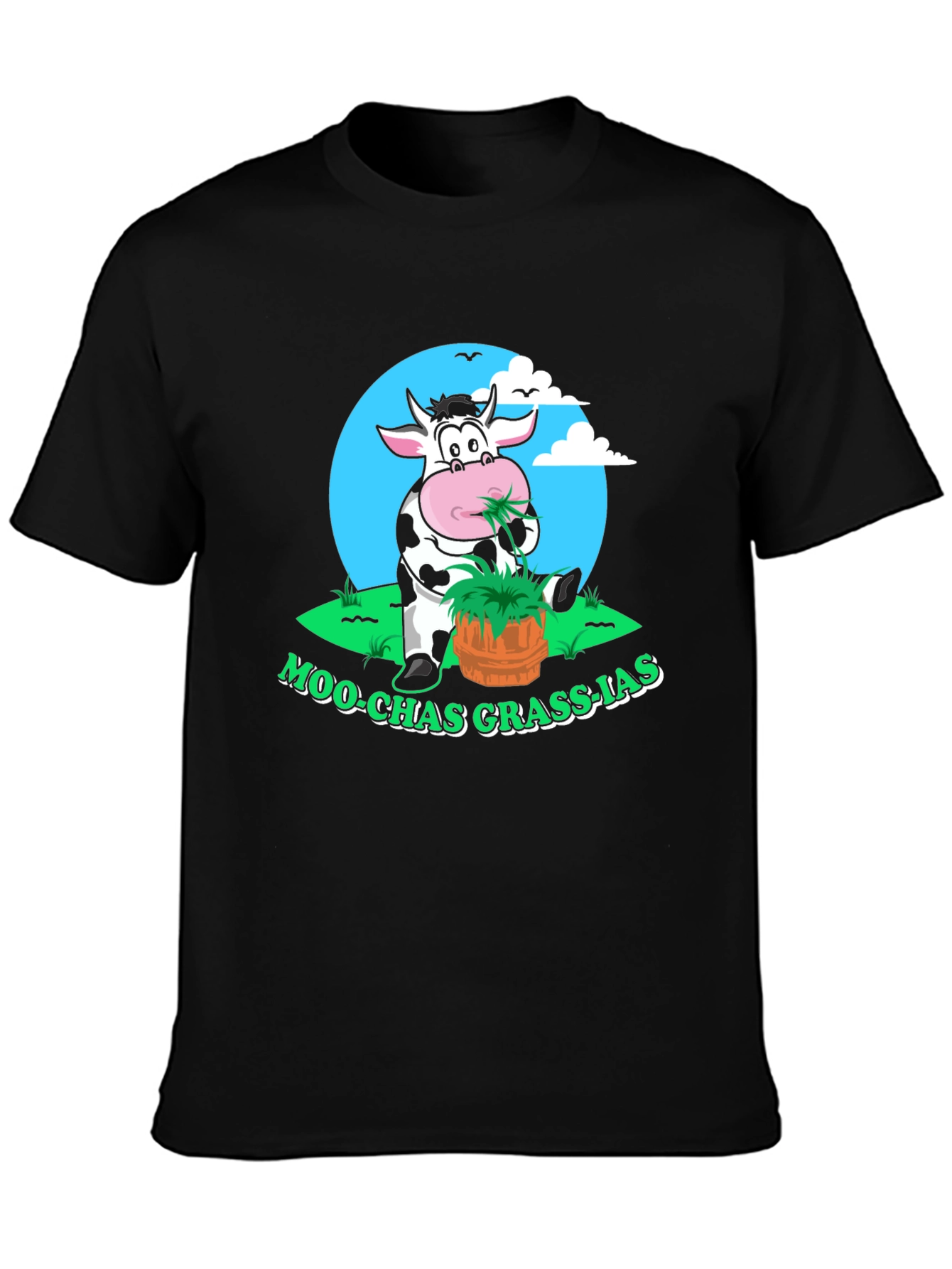 Black Moo-chas Grass-ias Funny Cow Graphic Tee view 3