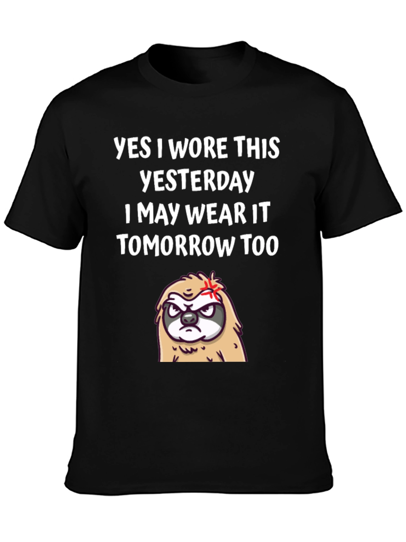 Black Funny Sloth T-Shirt - Yes I Wore This Yesterday Tee view 3