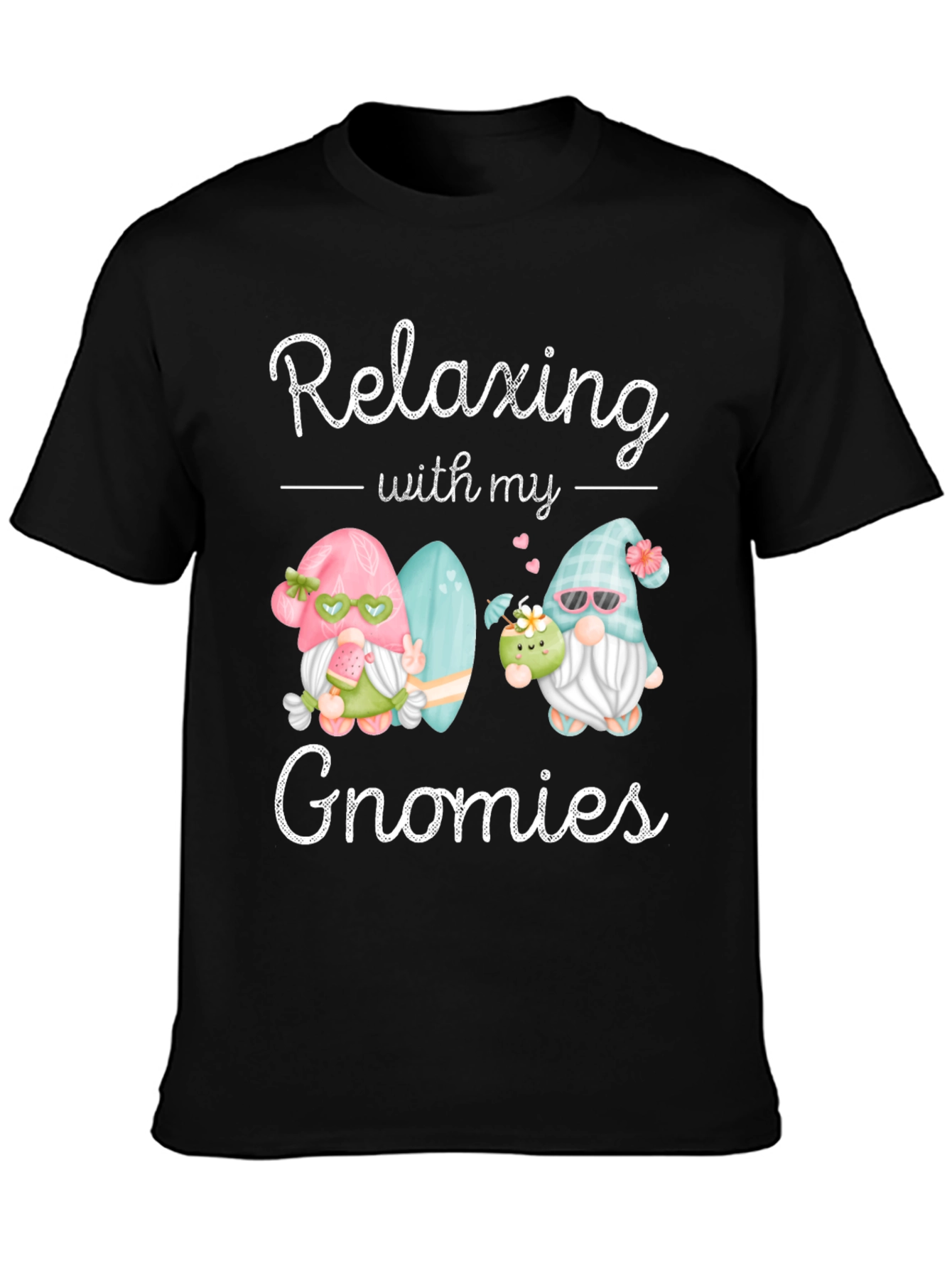 Black Relaxing With My Gnomies Graphic Tee view 3