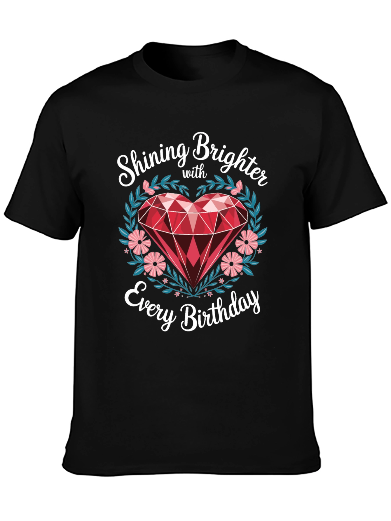 Black Shining Brighter Birthday T-Shirt - Heart Gem Design view 3