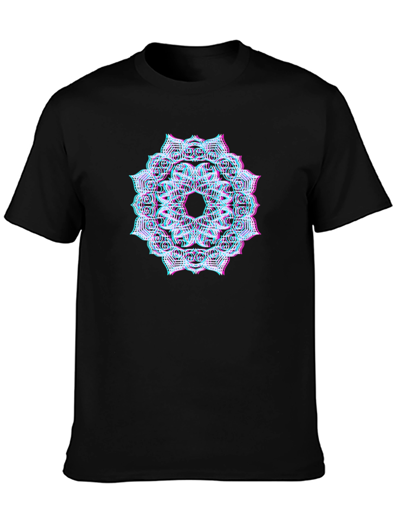 Black Mandala Glitch Black T-Shirt view 3