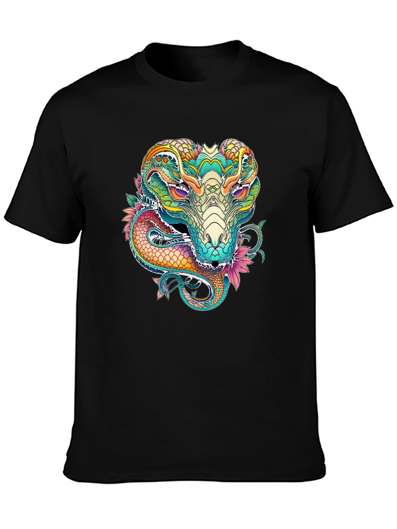 Black Vibrant Cobra Graphic Print Black T-Shirt view 3