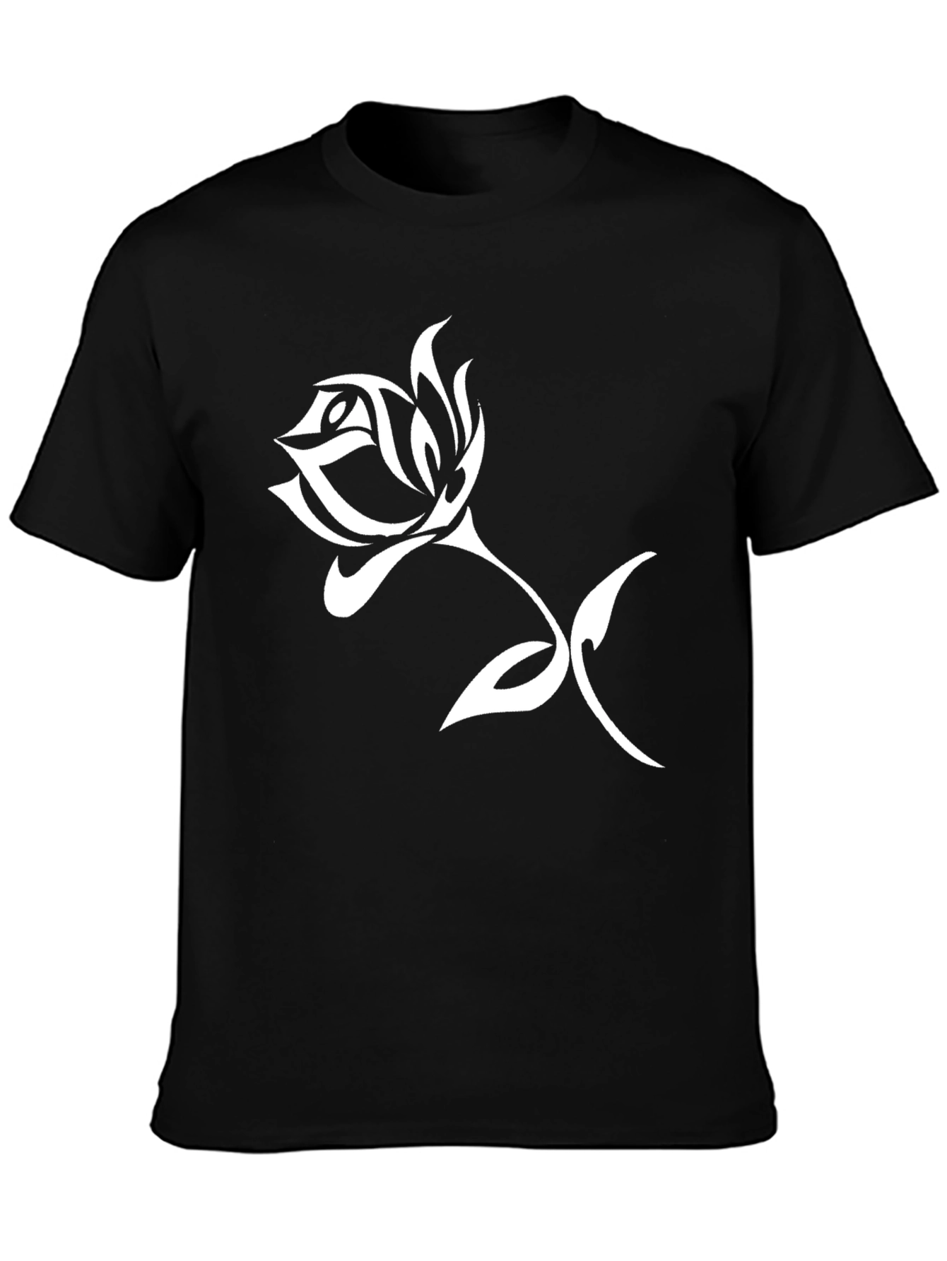 Black Tribal Rose Graphic Black T-Shirt view 3