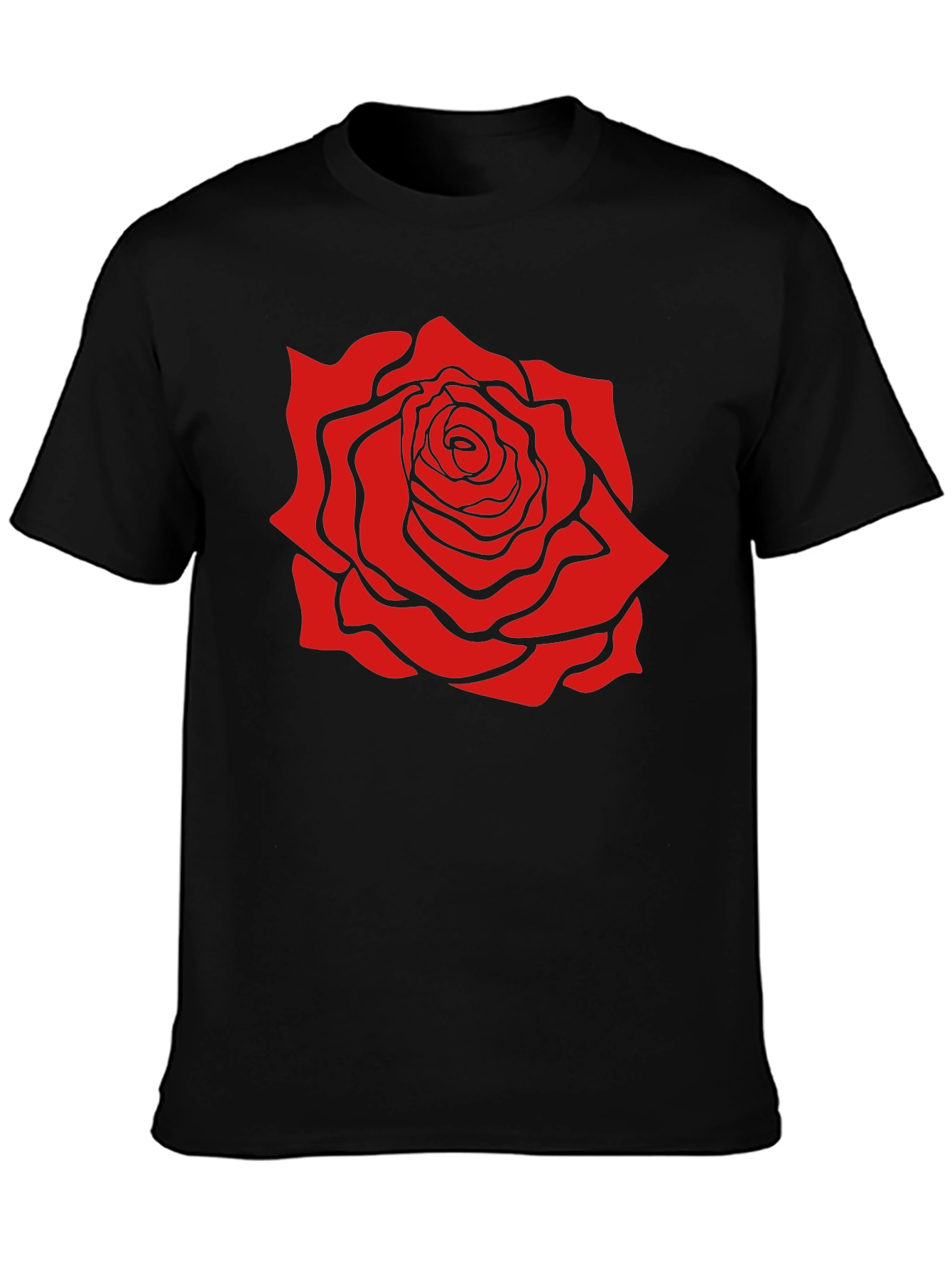 Black Black T-Shirt with Bold Red Rose Graphic view 3
