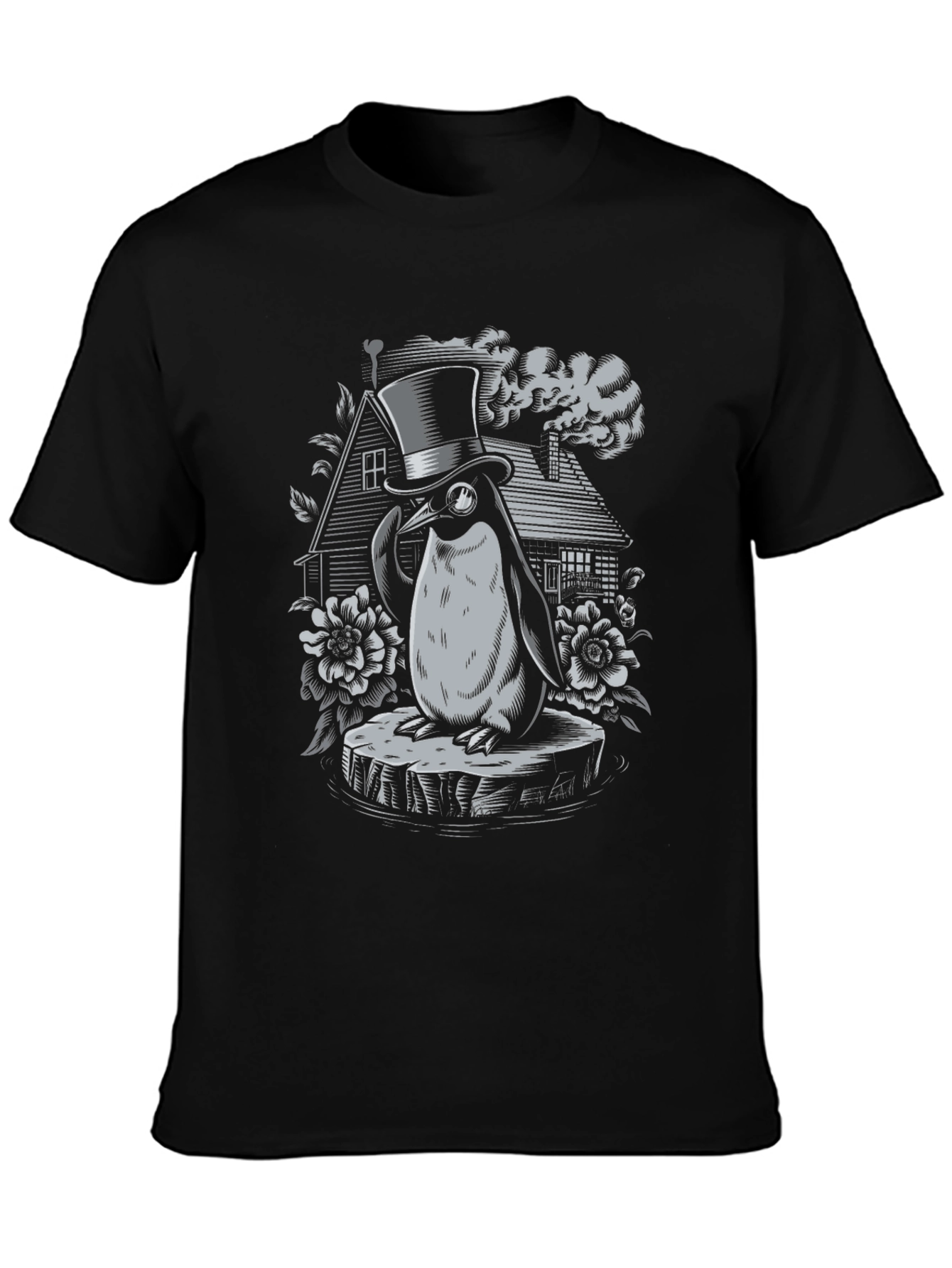 Black Penguin Top Hat Graphic Tee - Unique Design view 3