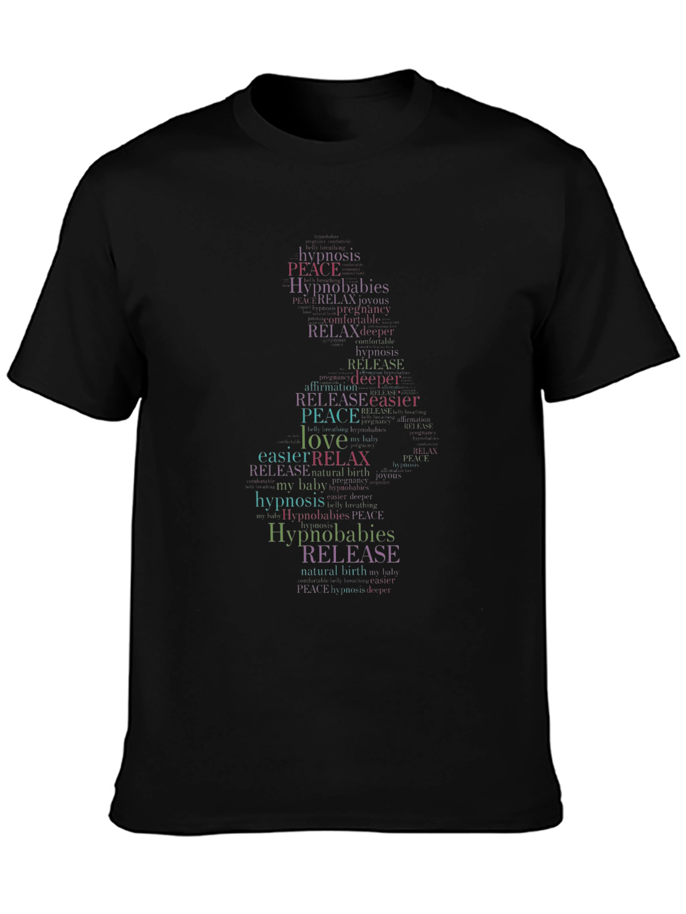 Black Hypnobabies Word Art Black T-Shirt view 3