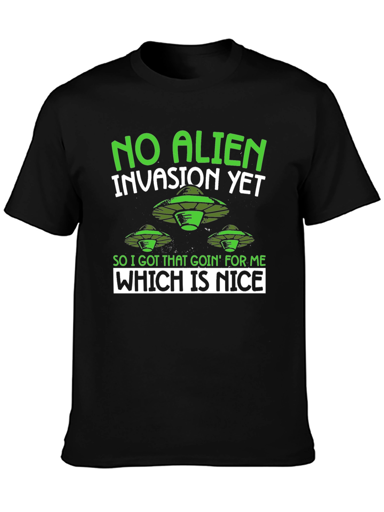 Black No Alien Invasion Humor Graphic T-Shirt view 3