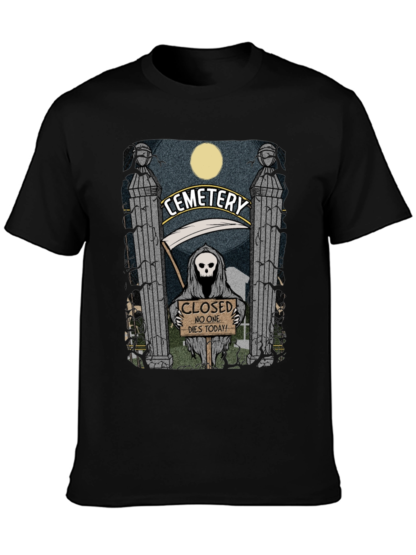 Black Cemetery Reaper Graphic T-Shirt - No One Dies Today view 3