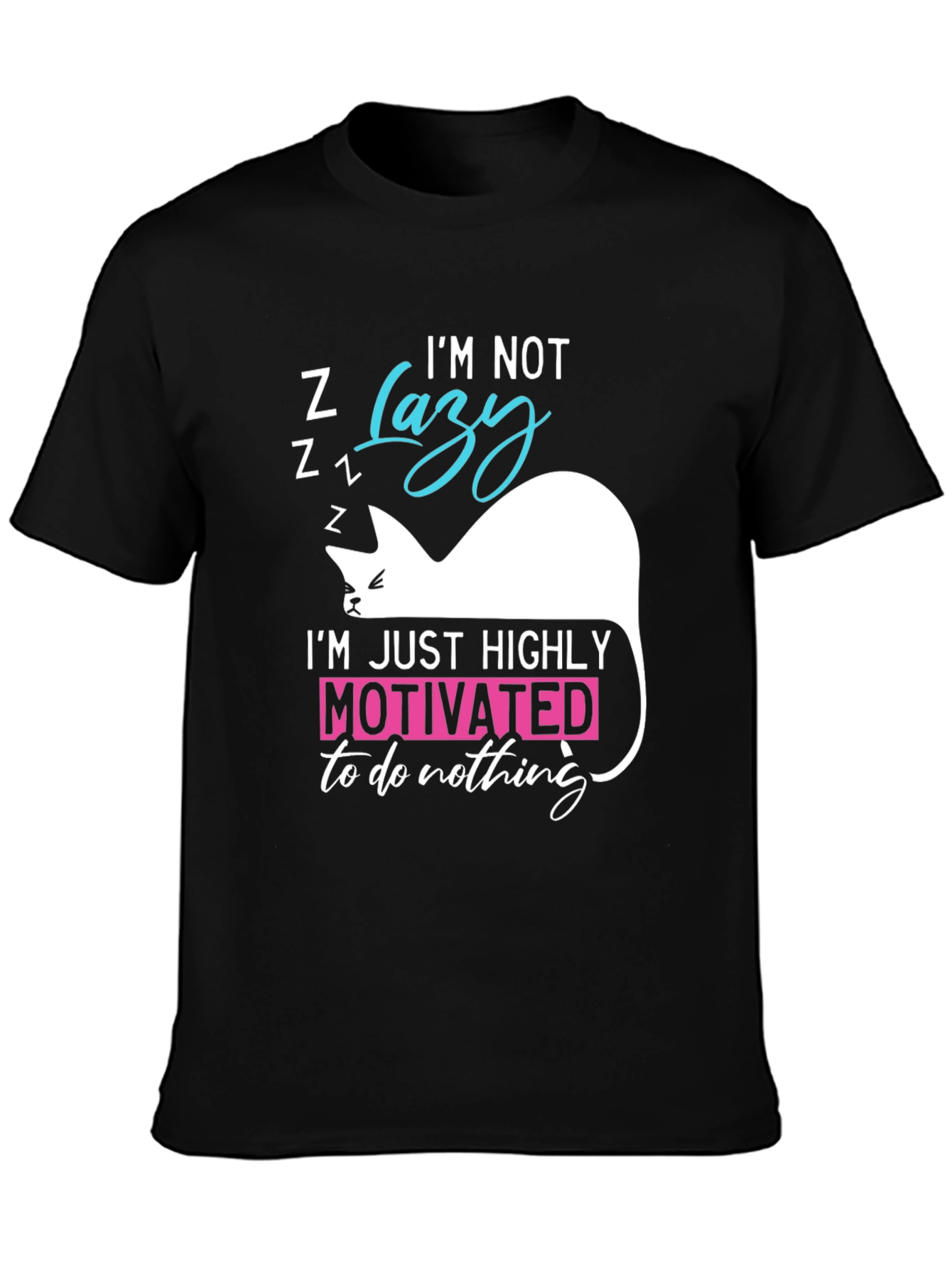 Black Funny Cat Lazy Motivation T-Shirt view 3