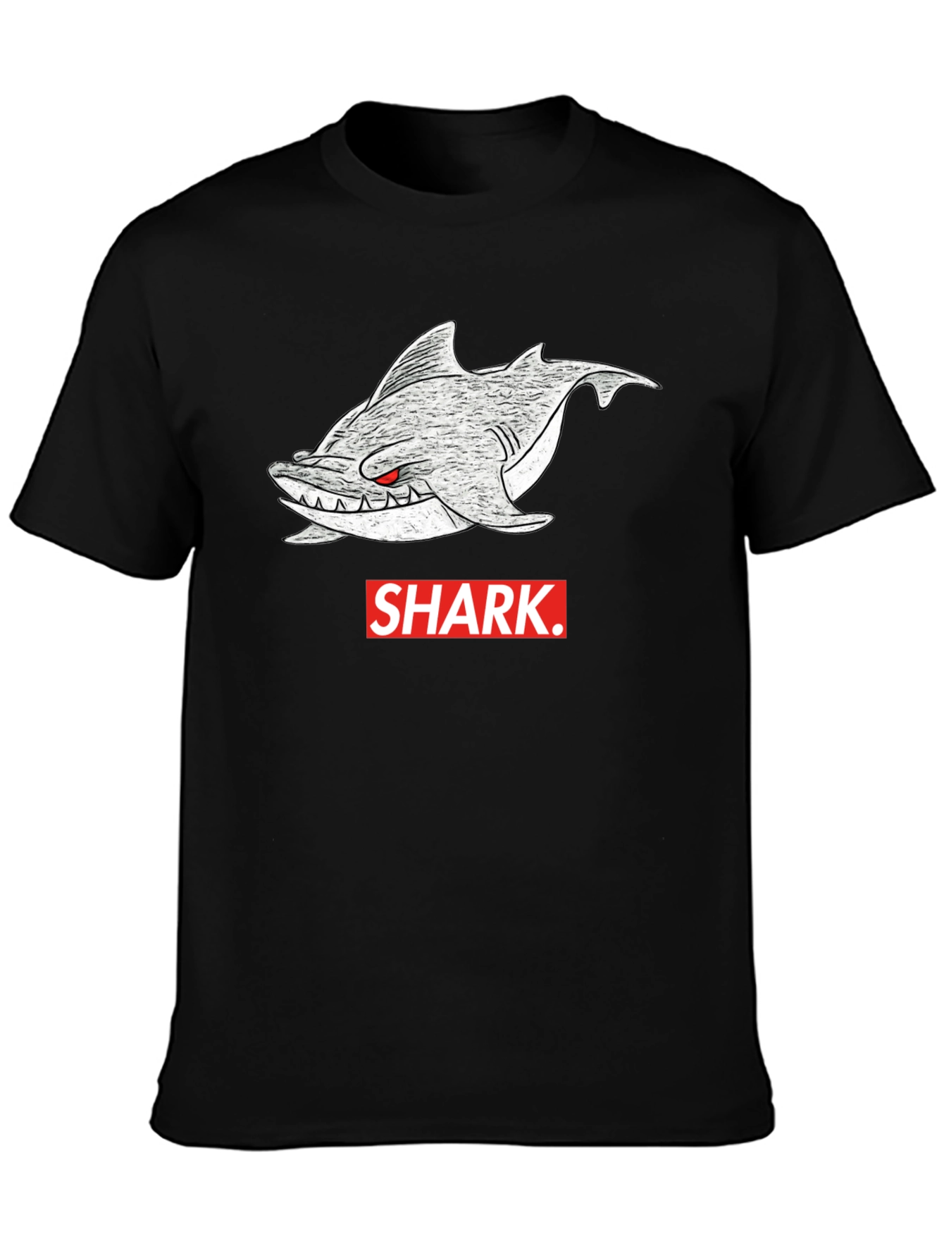 Black Shark Graphic Tee - Men's Black Cotton T-Shirt view 3