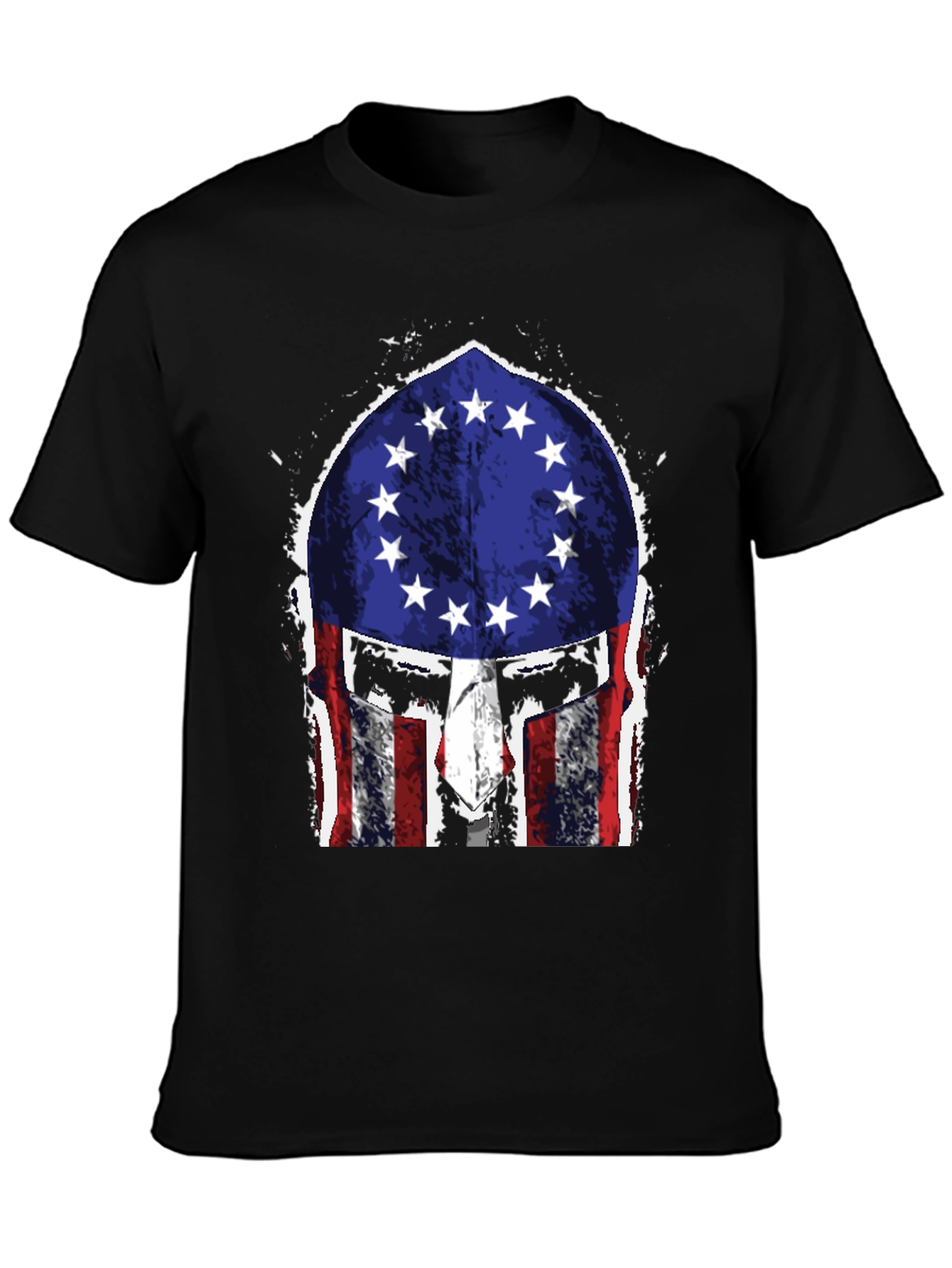 Black American Flag Spartan Helmet T-Shirt view 3