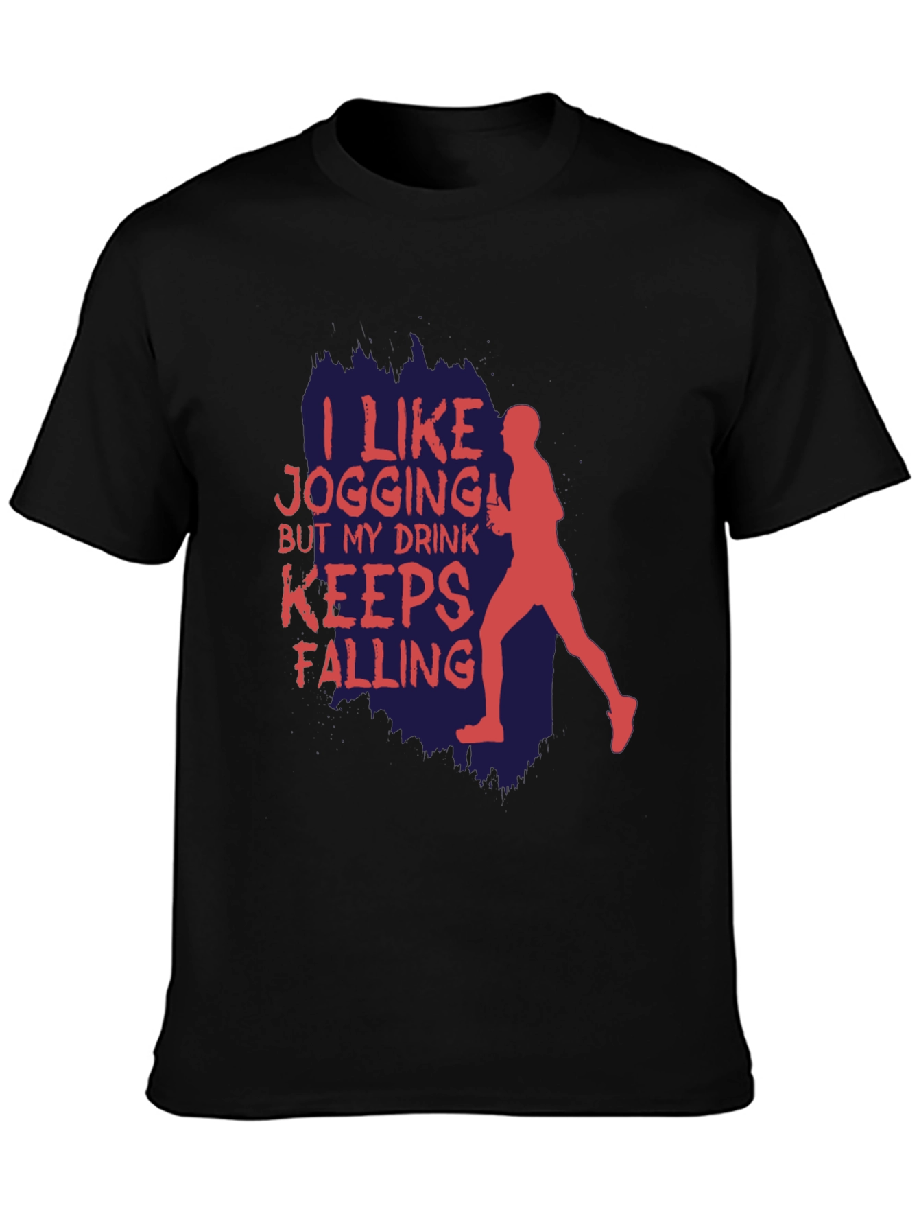 Black Funny Jogging T-Shirt: I Like Jogging, My Drink Keeps Falling view 3