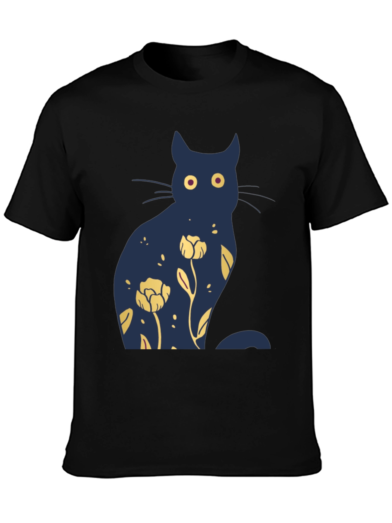 Black Floral Cat Graphic Tee - Unique Design view 3