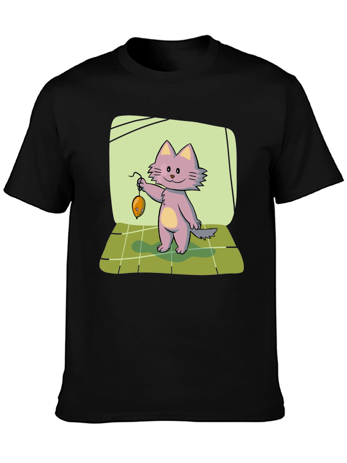Black Cute Cat & Mouse Graphic T-Shirt view 3