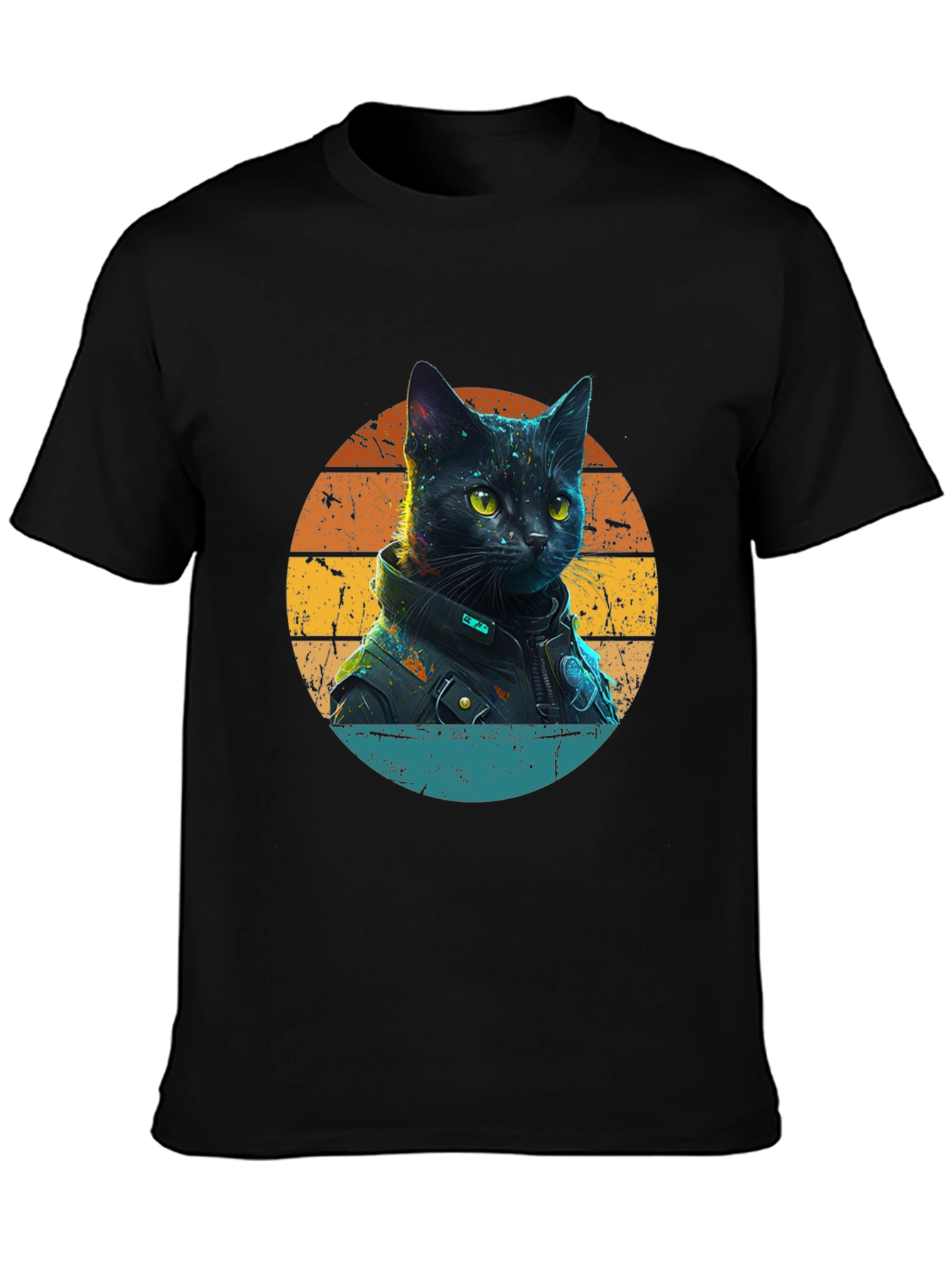 Black Cool Cat in Jacket T-Shirt view 3