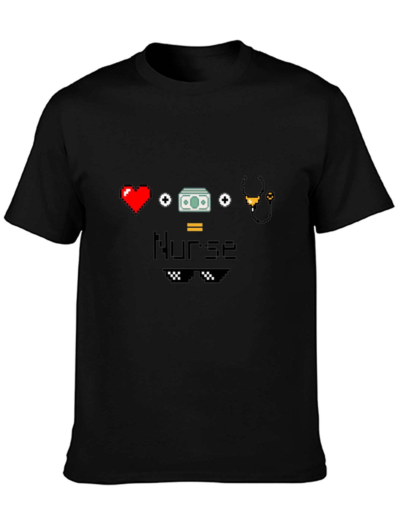 Black Nurse Pixel Art Black T-Shirt - Cool Nurse Tee view 3