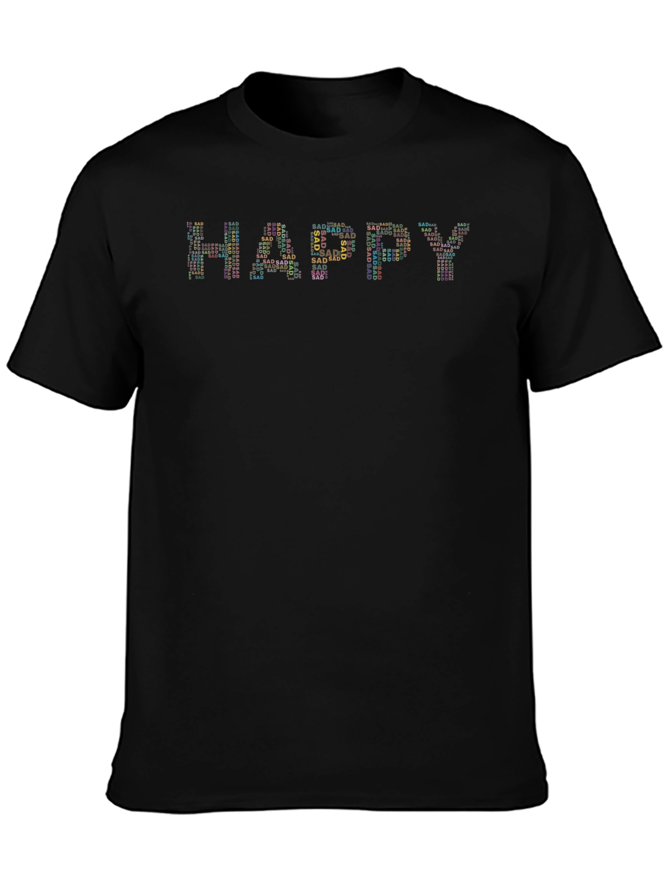 Black Happy Sad Graphic Tee - Unisex Cotton T-Shirt view 3