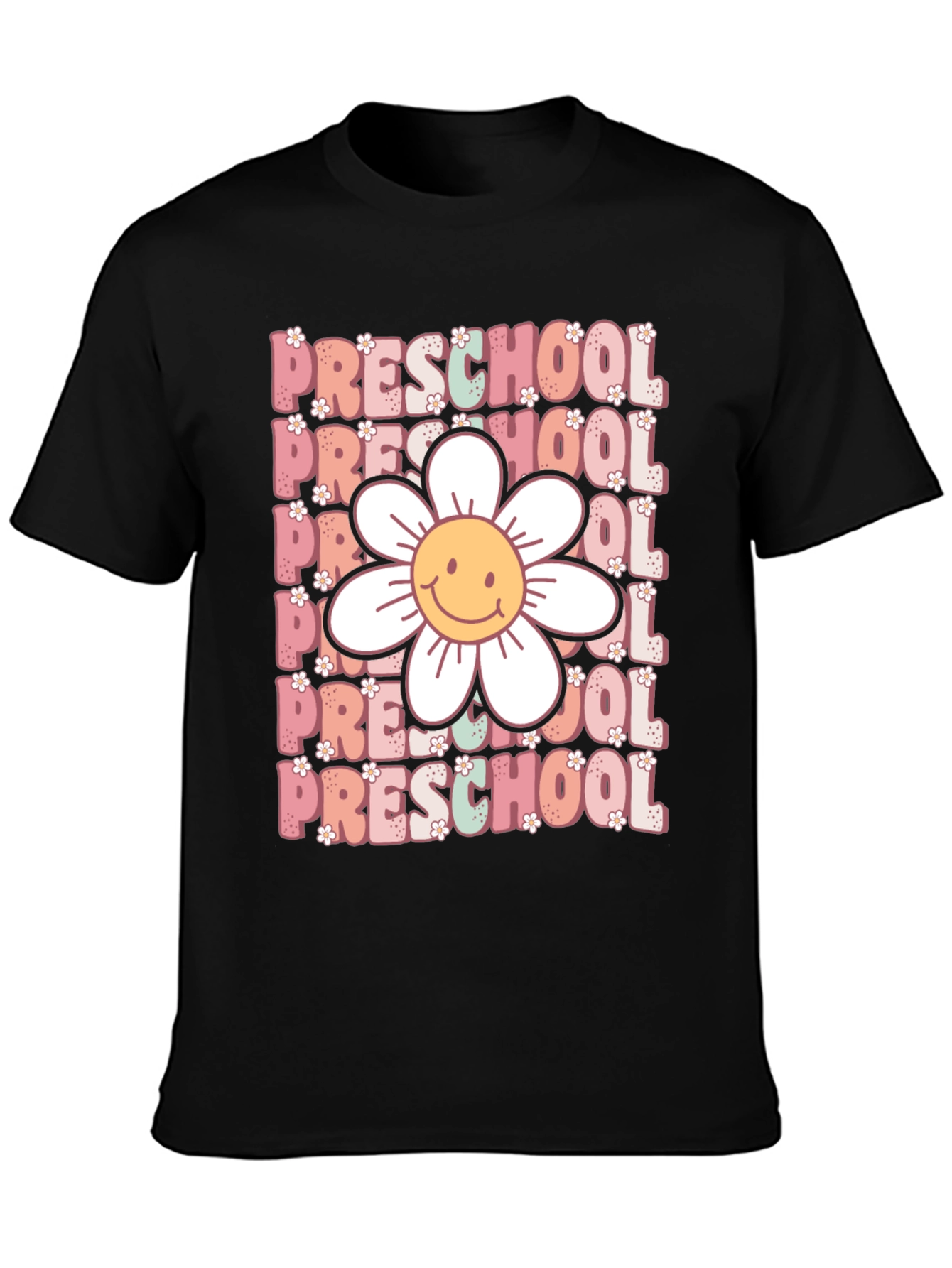 Black Preschool Teacher T-Shirt - Floral Graphic view 3