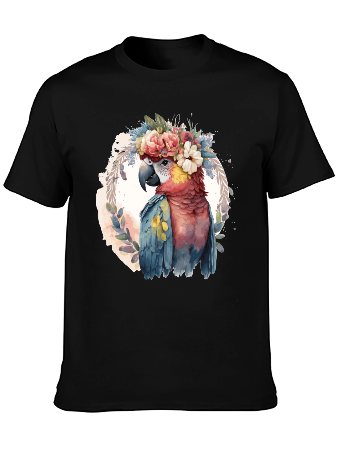Black Parrot Floral Crown T-Shirt - Men's Black Tee view 3