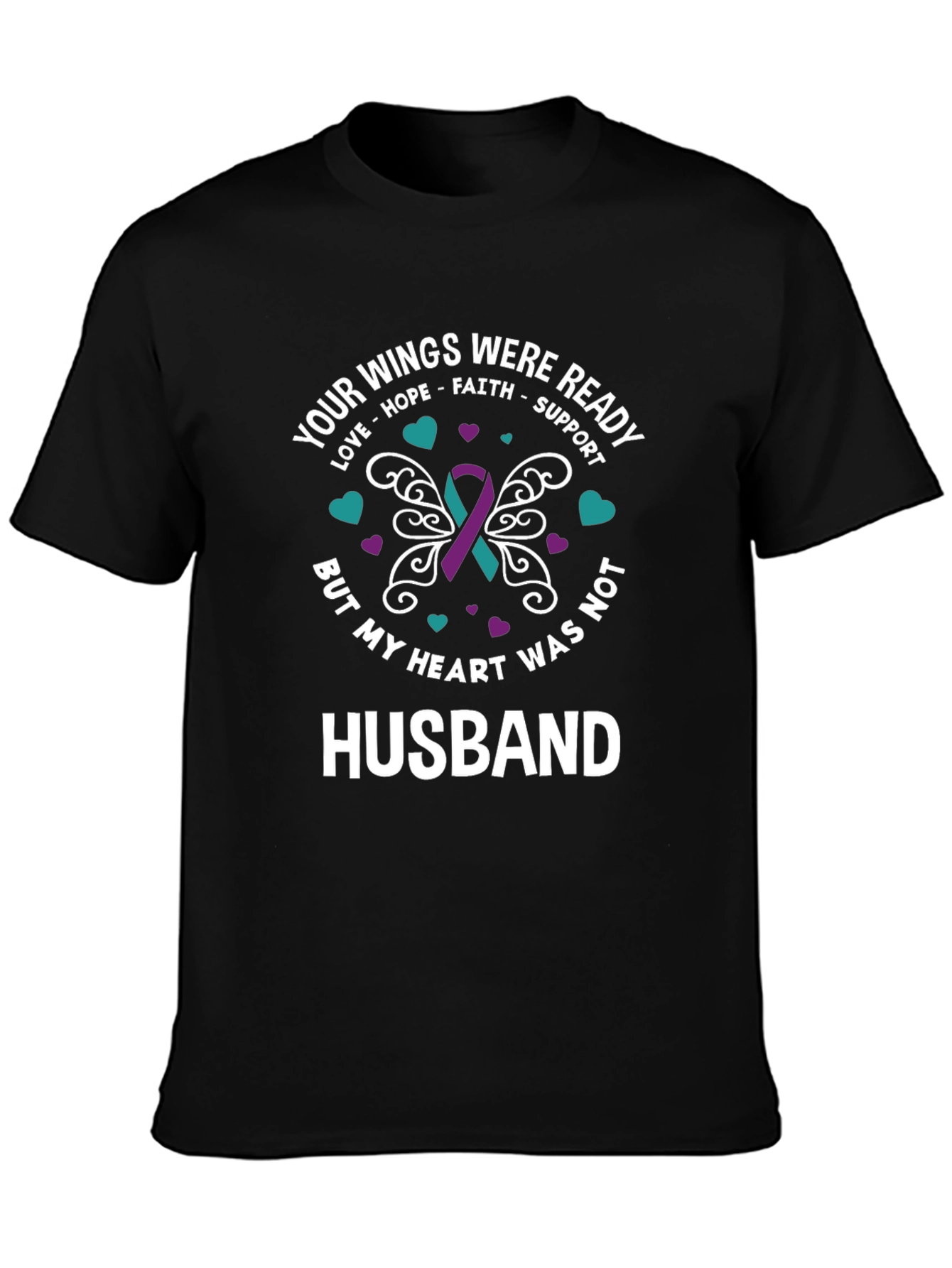 Black Husband Memorial T-Shirt - Wings Were Ready view 3