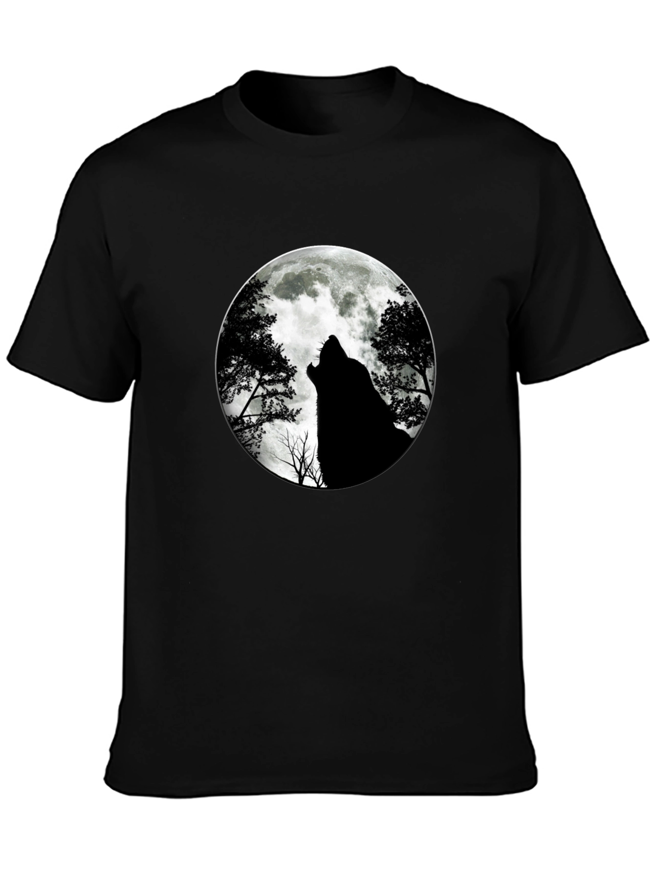 Black Wolf Moon Graphic Tee - Black Cotton T-Shirt view 3
