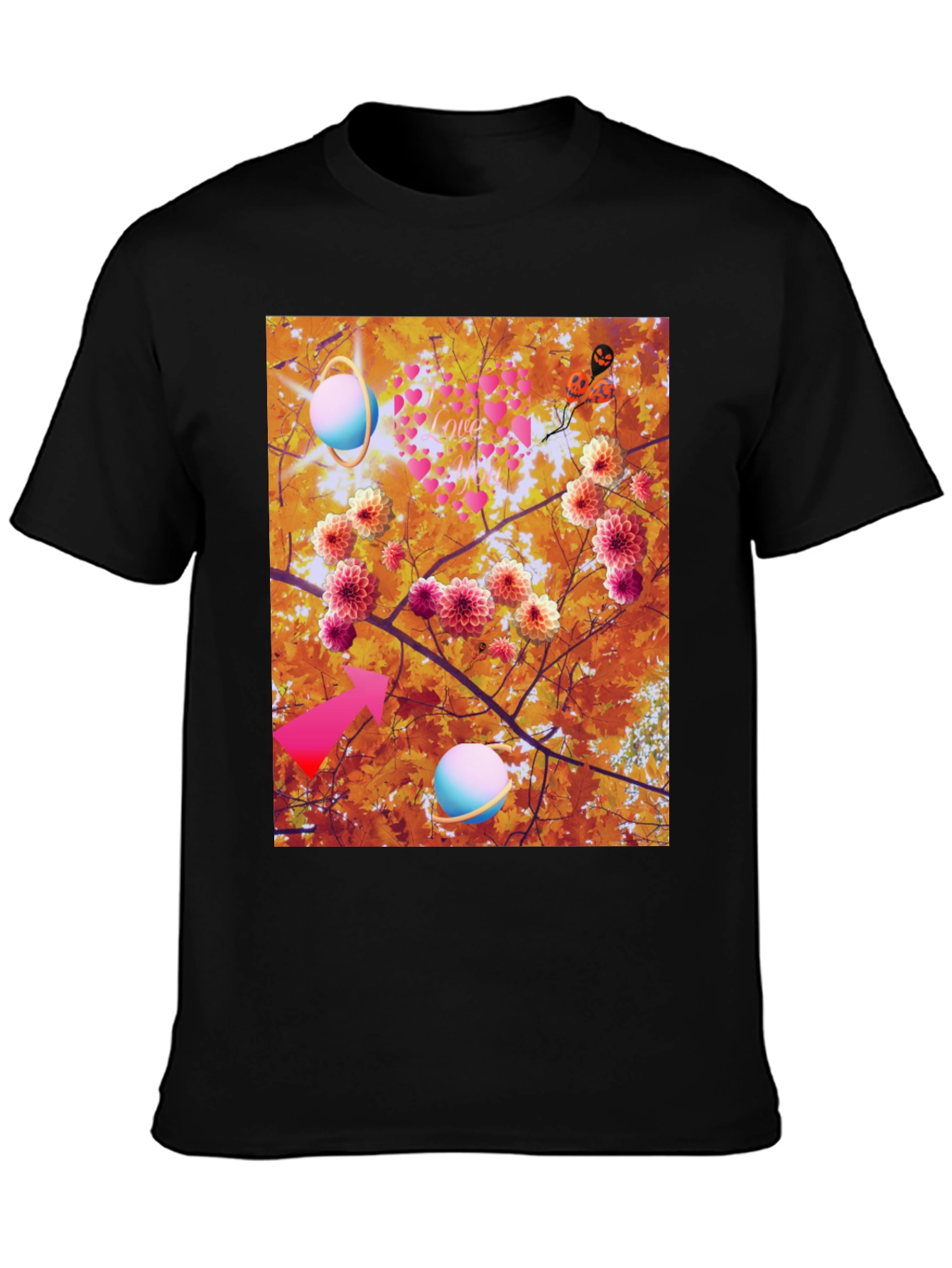 Black Artistic Graphic Tee: Floral Galaxy Love view 3