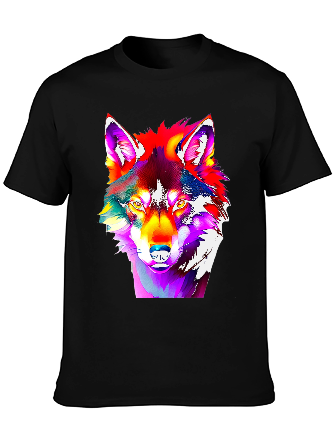 Black Vivid Wolf Graphic Tee - Bold Art Print view 3