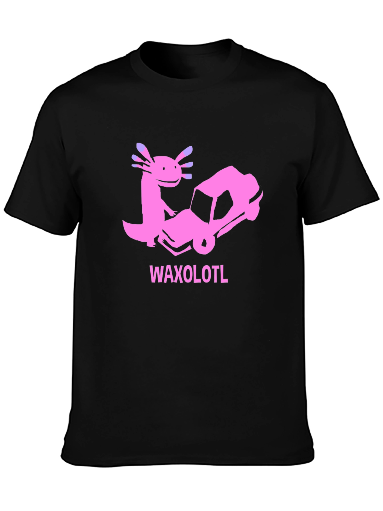 Black Axolotl Car T-Shirt: Funny Pink Cartoon Tee view 3