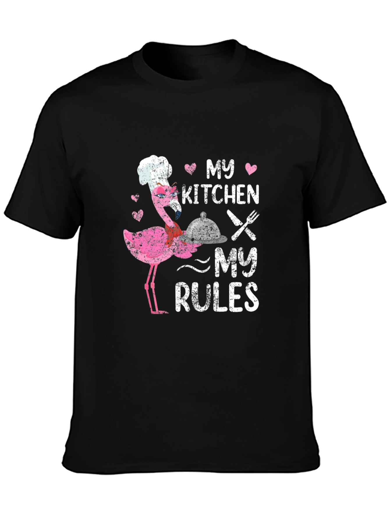 Black My Kitchen My Rules Flamingo Chef T-Shirt view 3