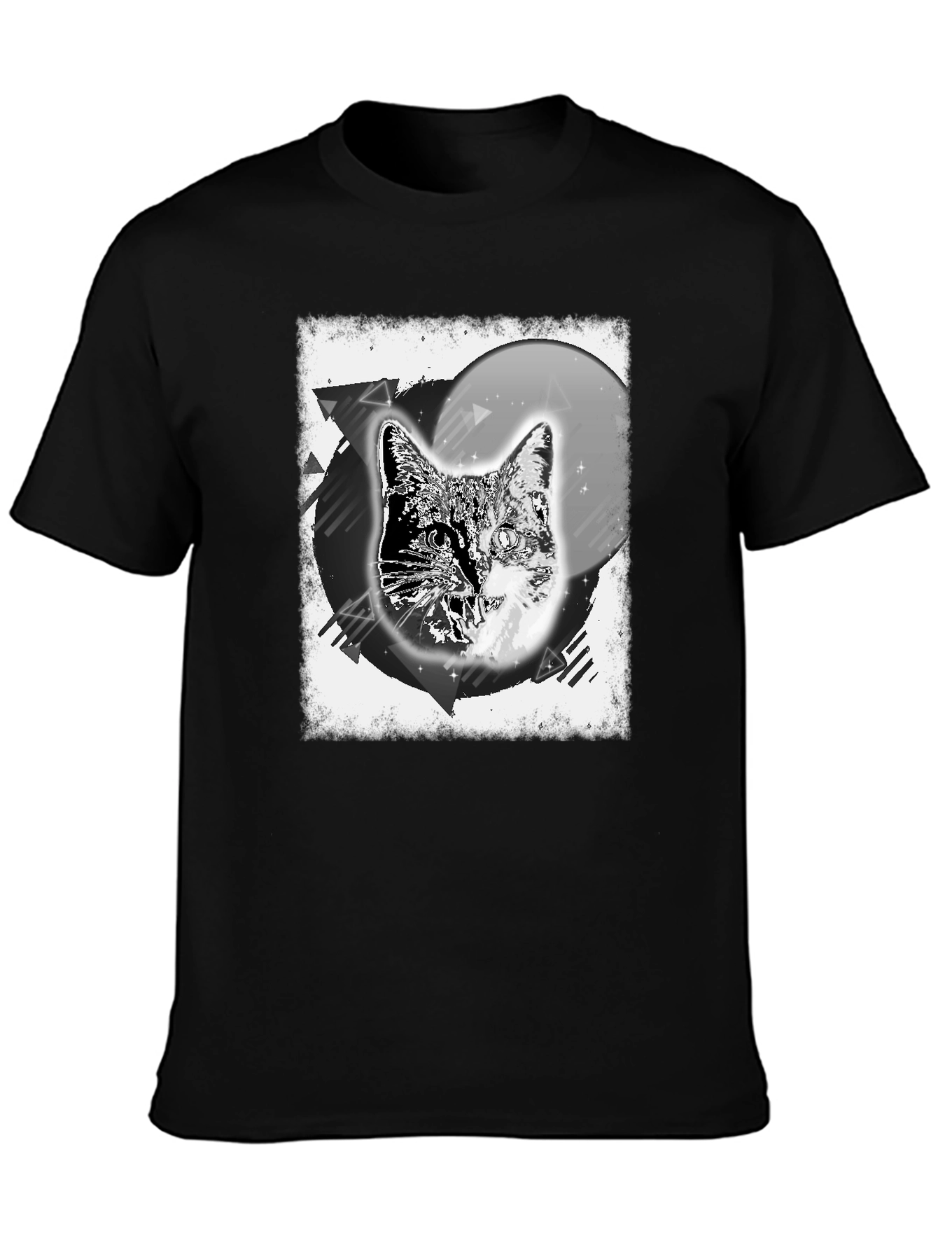 Black Cosmic Cat Graphic Tee - Black Cotton Blend view 3