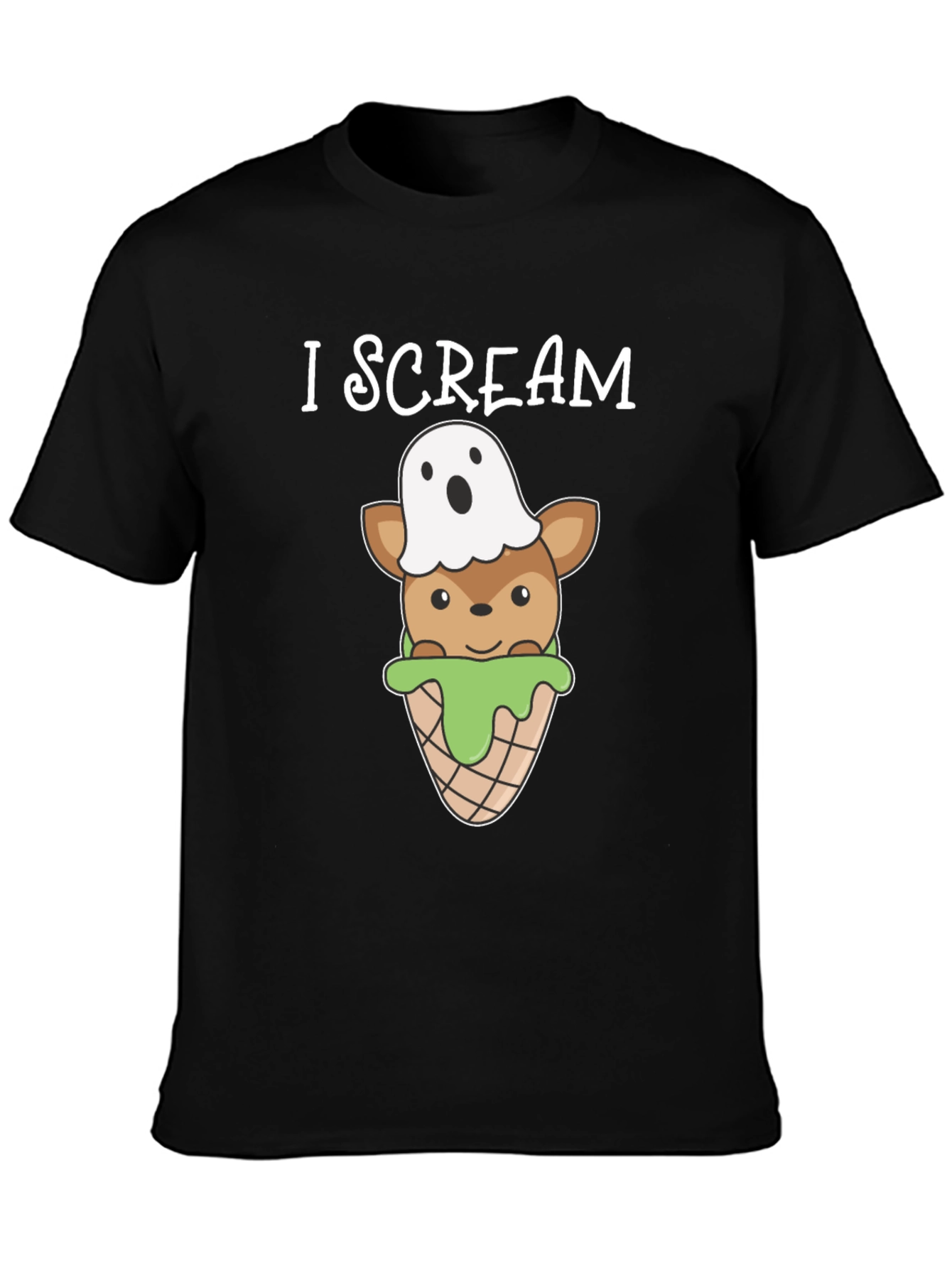 Black I Scream Deer Ghost Graphic T-Shirt view 3