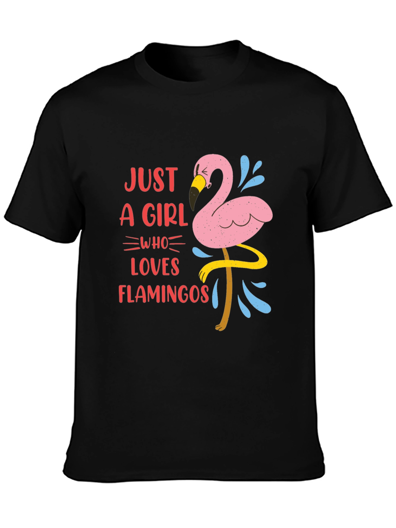 Black Just A Girl Who Loves Flamingos Graphic T-Shirt view 3