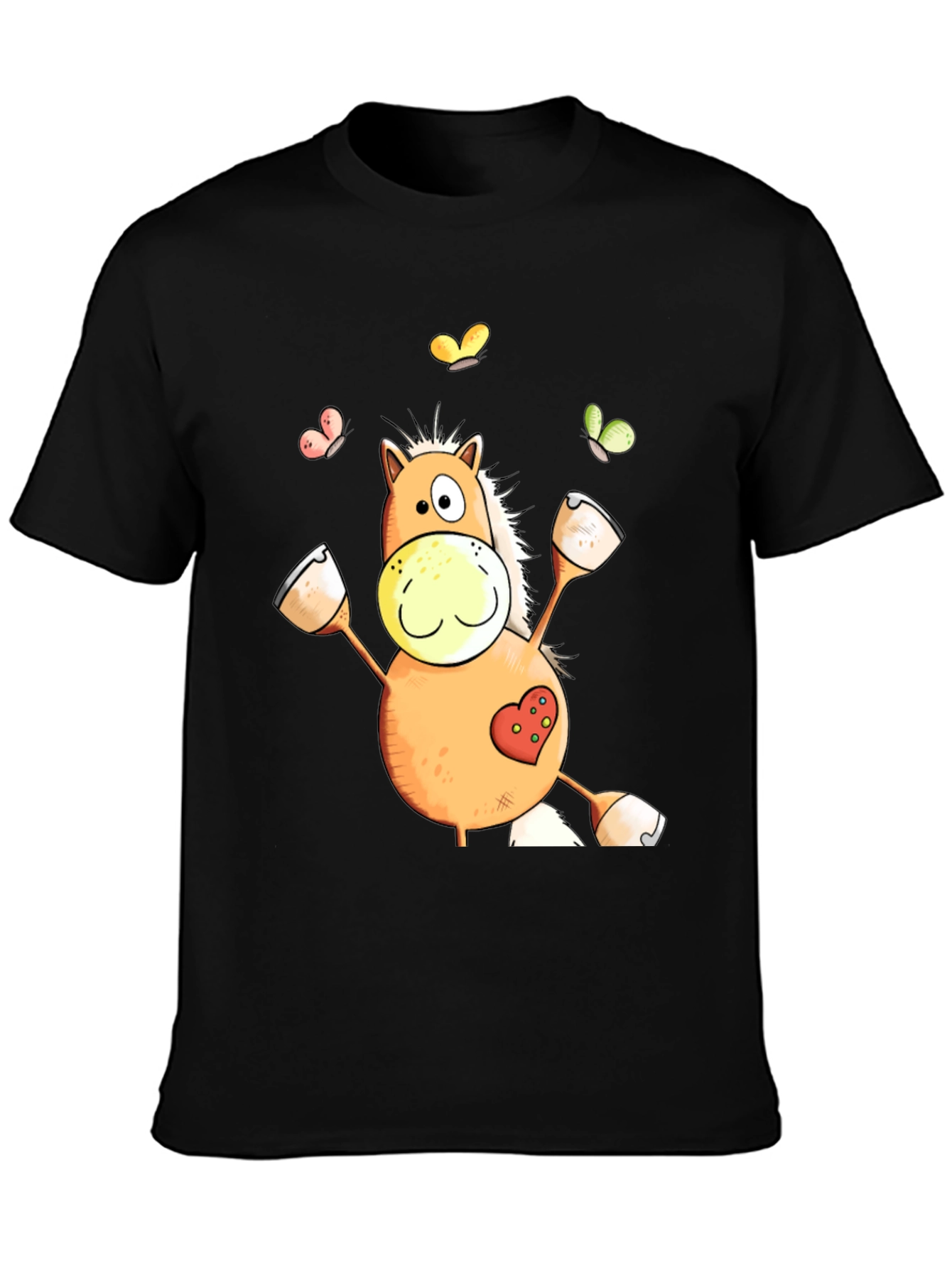 Black Horse Cartoon Graphic Black T-Shirt view 3