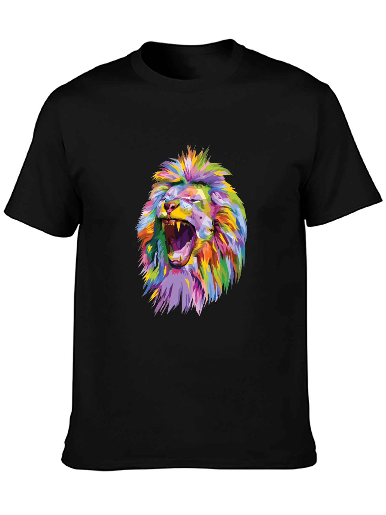 Black Colorful Lion Graphic Print Black T-Shirt view 3
