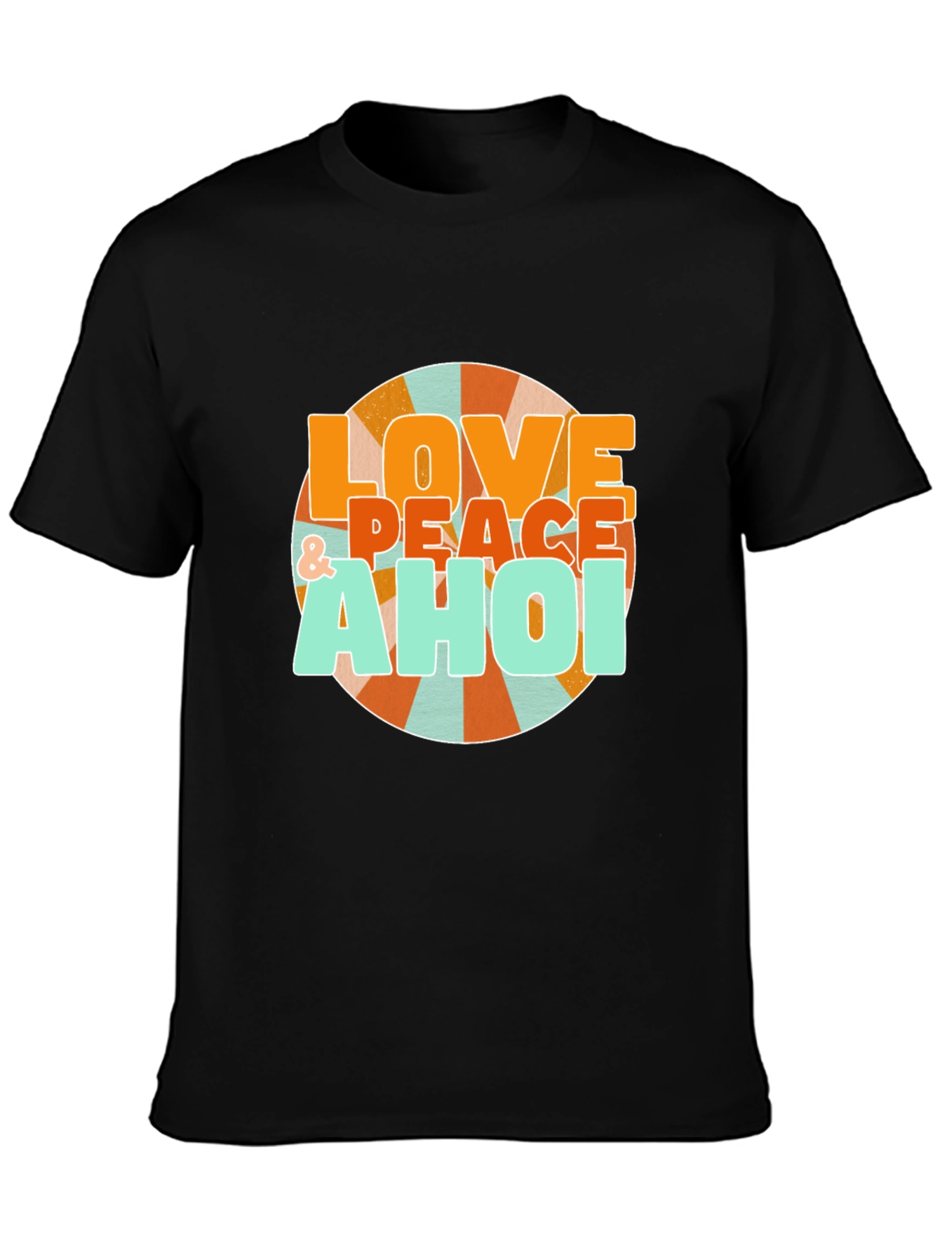 Black Retro Love & Peace Ahoi Graphic T-Shirt view 3