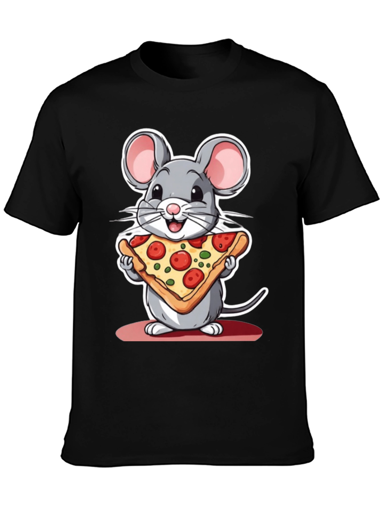 Black Cartoon Mouse Pizza Graphic Tee view 3