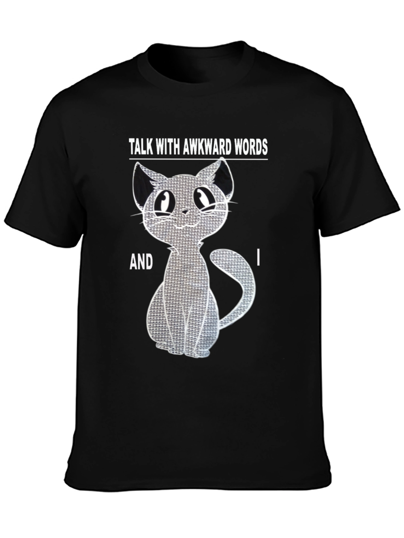 Black Awkward Words Cat T-Shirt - Black Cotton Blend Graphic Tee view 3