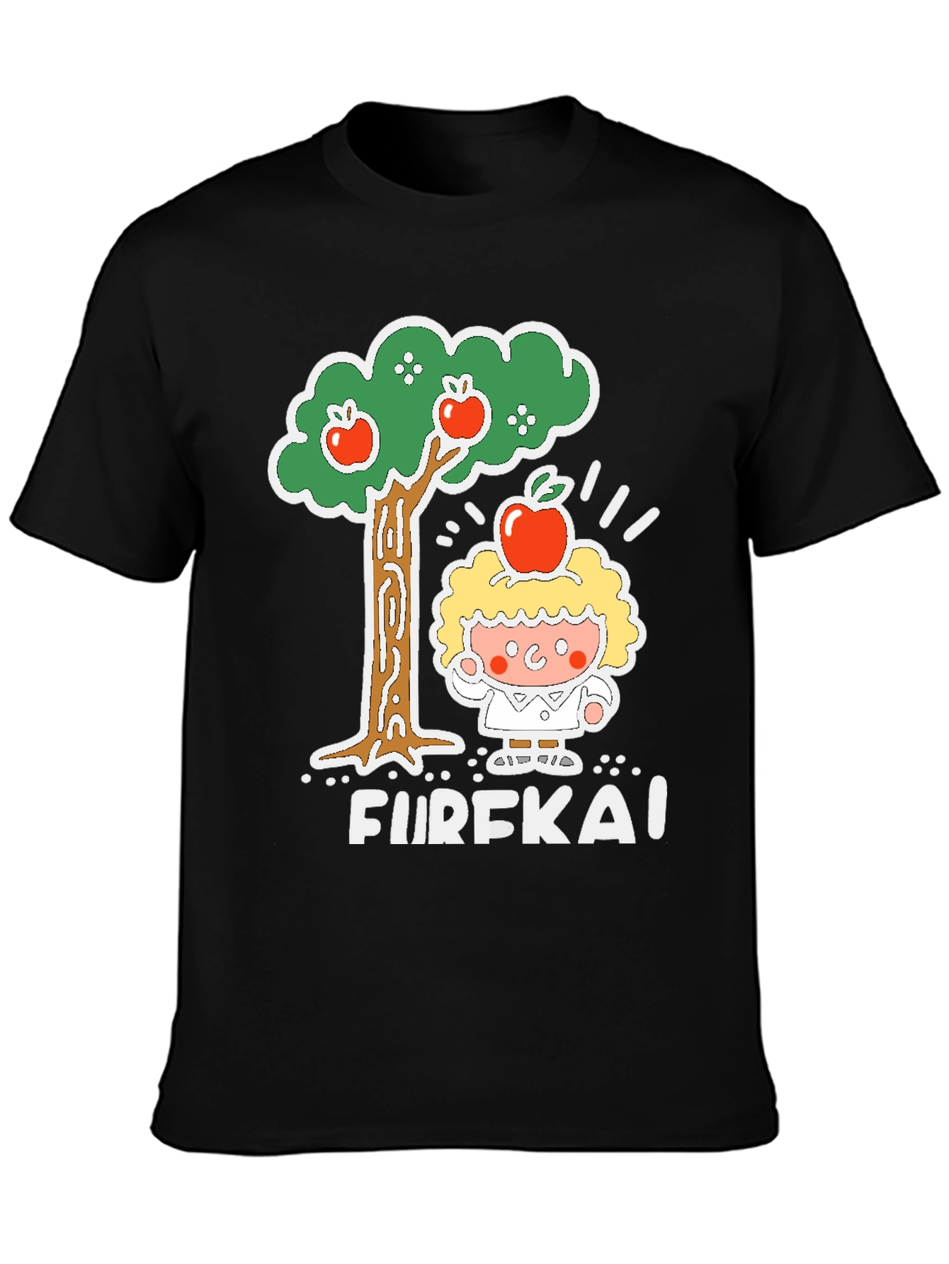 Black Eureka Apple Cartoon Graphic Black T-Shirt view 3